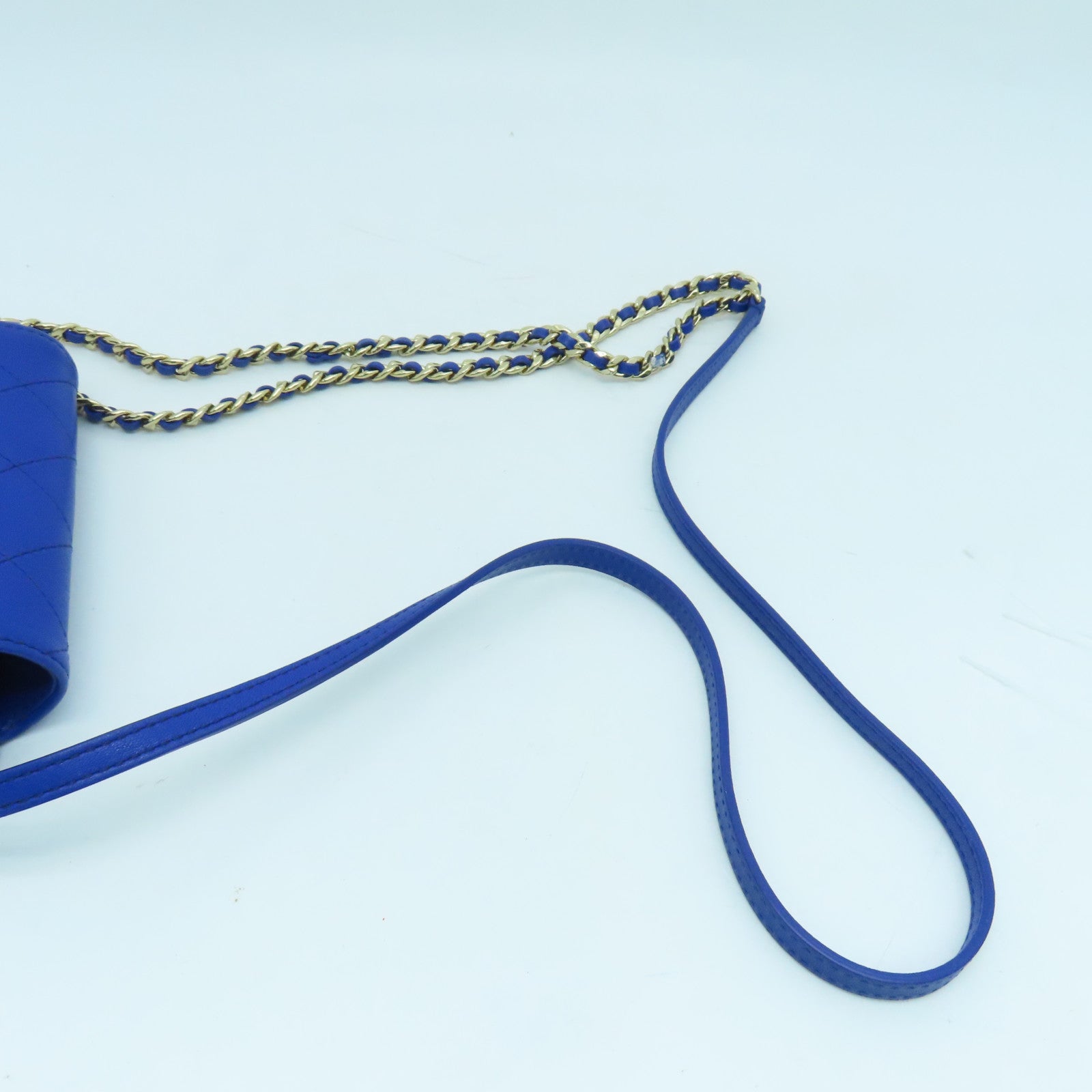 CHANEL 【激減優惠】菱格牛皮皮革Chain Shoulder金扣肩背袋藍色