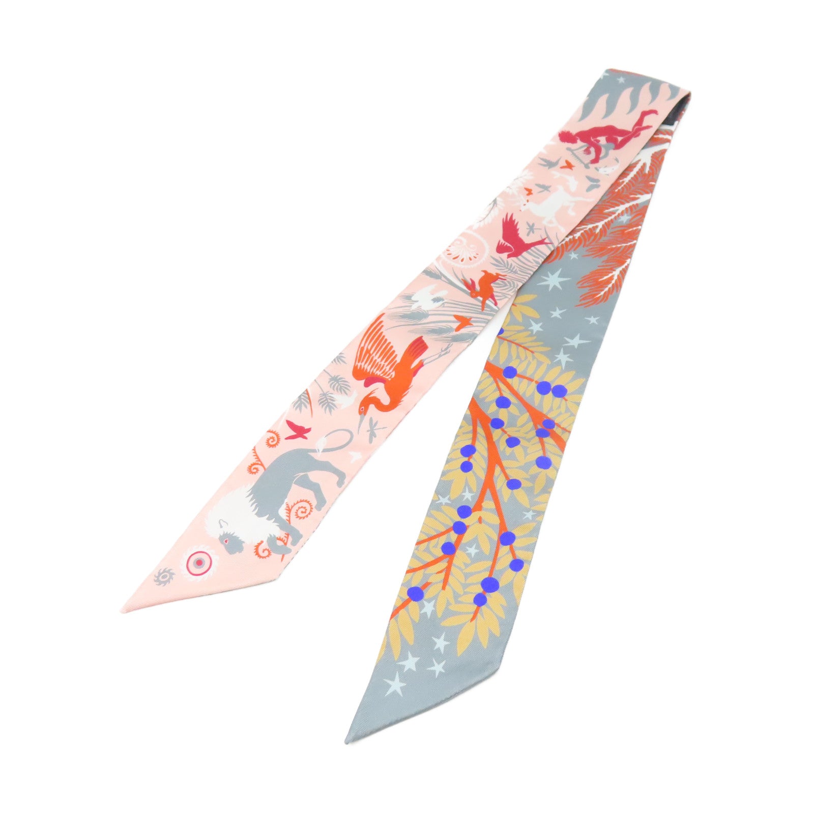 HERMES 絲質Twilly絲巾紅色/灰色