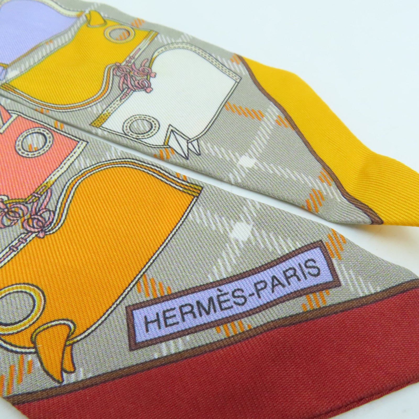 HERMES 絲質Twilly絲巾灰色/彩色