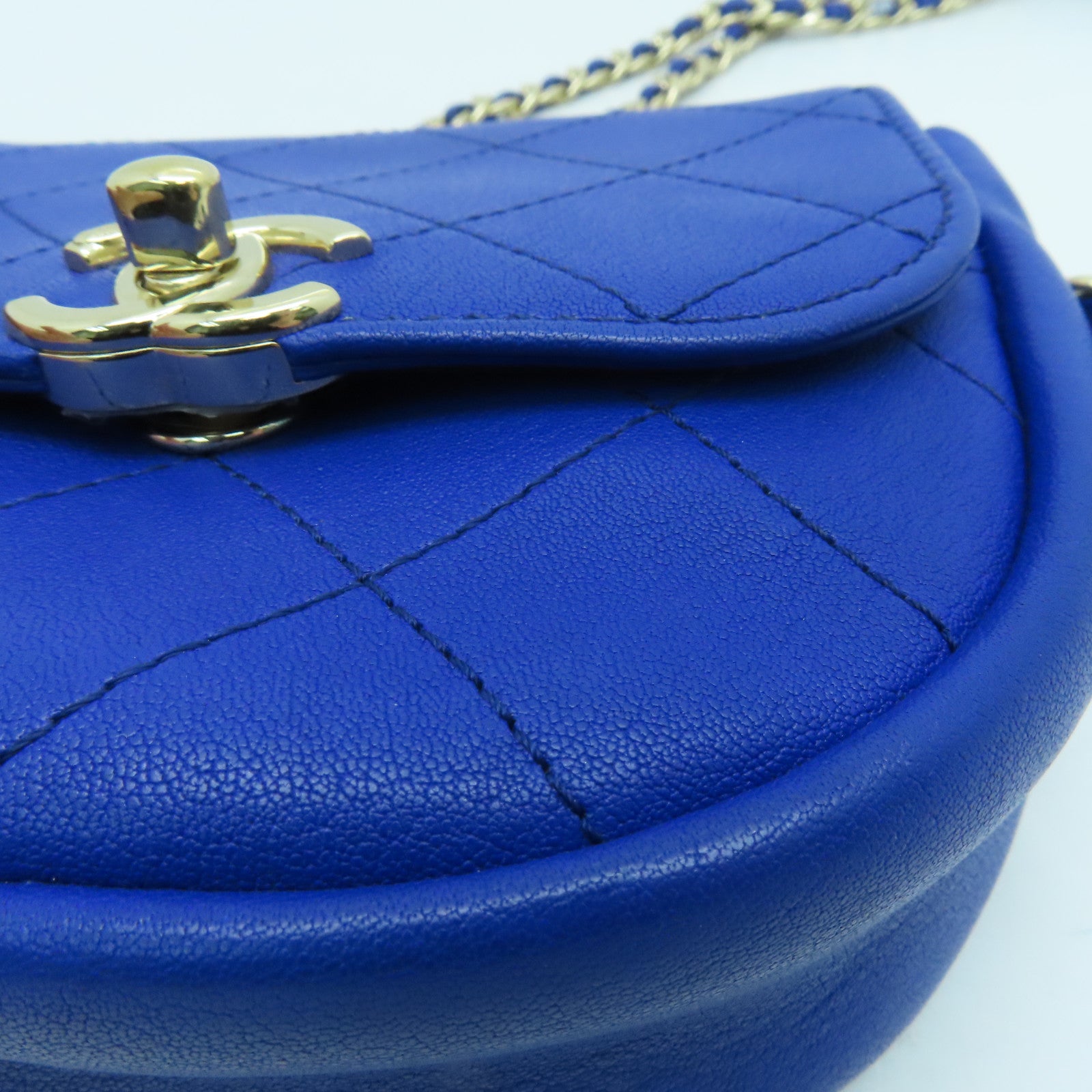 CHANEL 【激減優惠】菱格牛皮皮革Chain Shoulder金扣肩背袋藍色