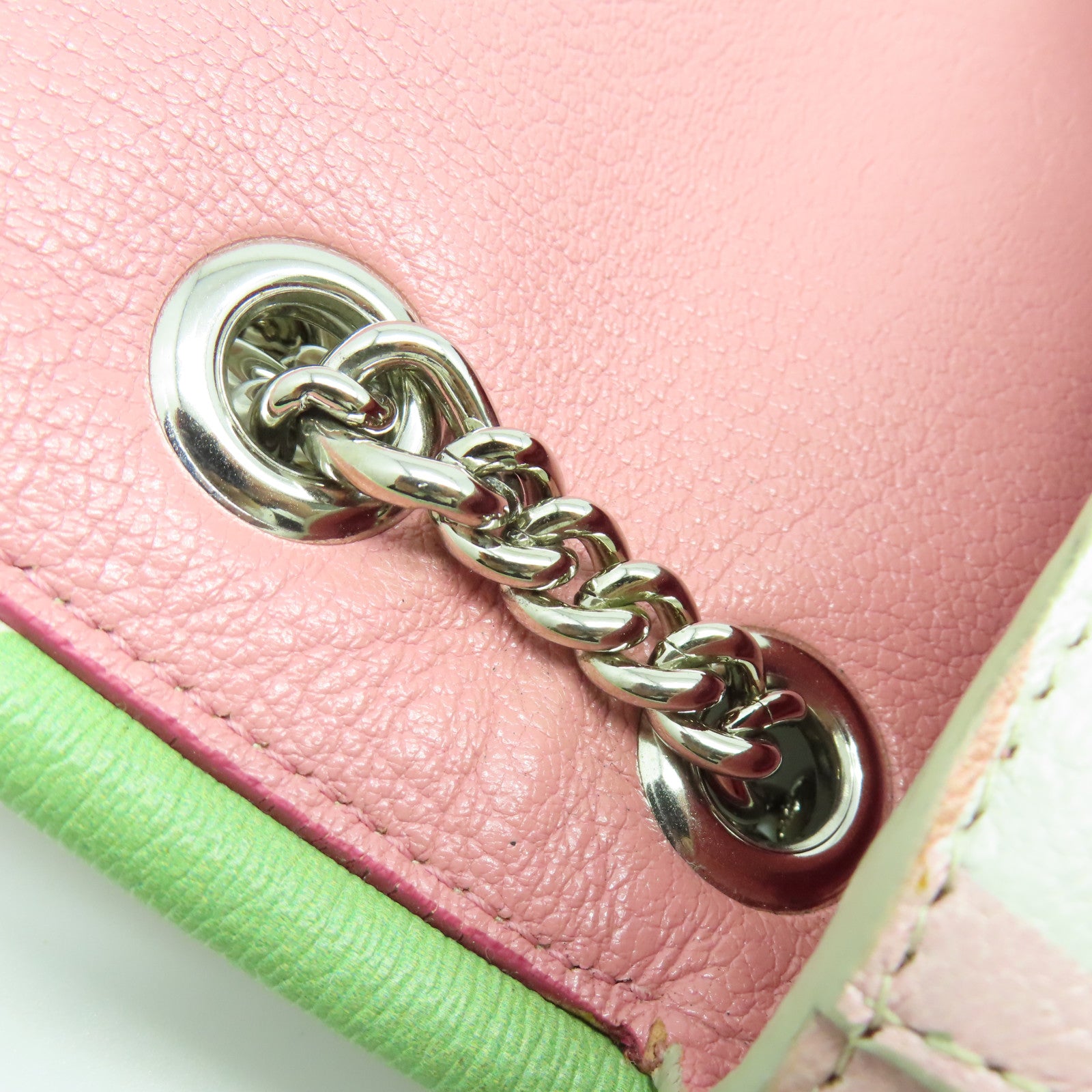 Miu Miu 牛皮皮革Chain Shoulder Bag銀扣鏈帶肩背袋粉紅色