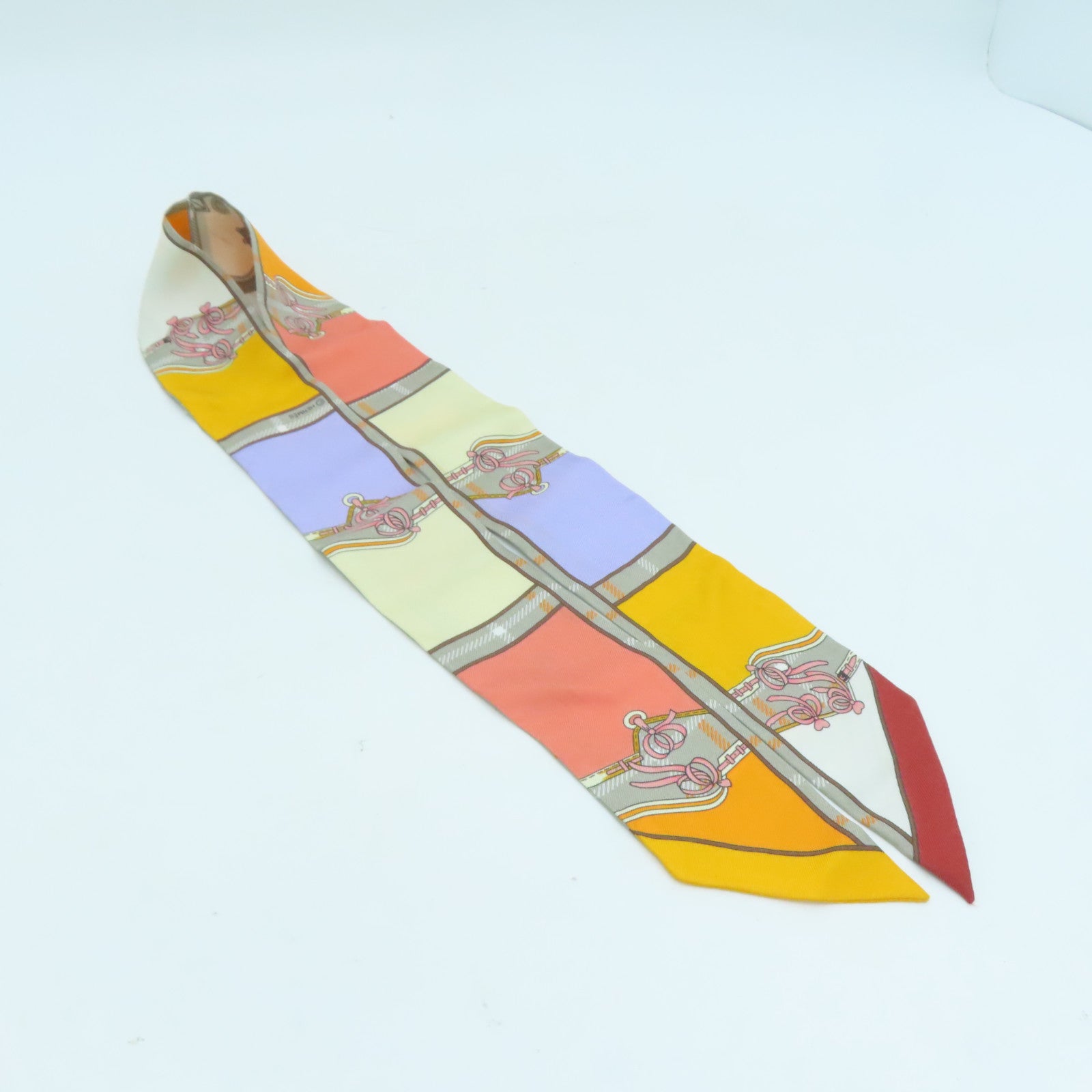 HERMES 絲質Twilly絲巾灰色/彩色