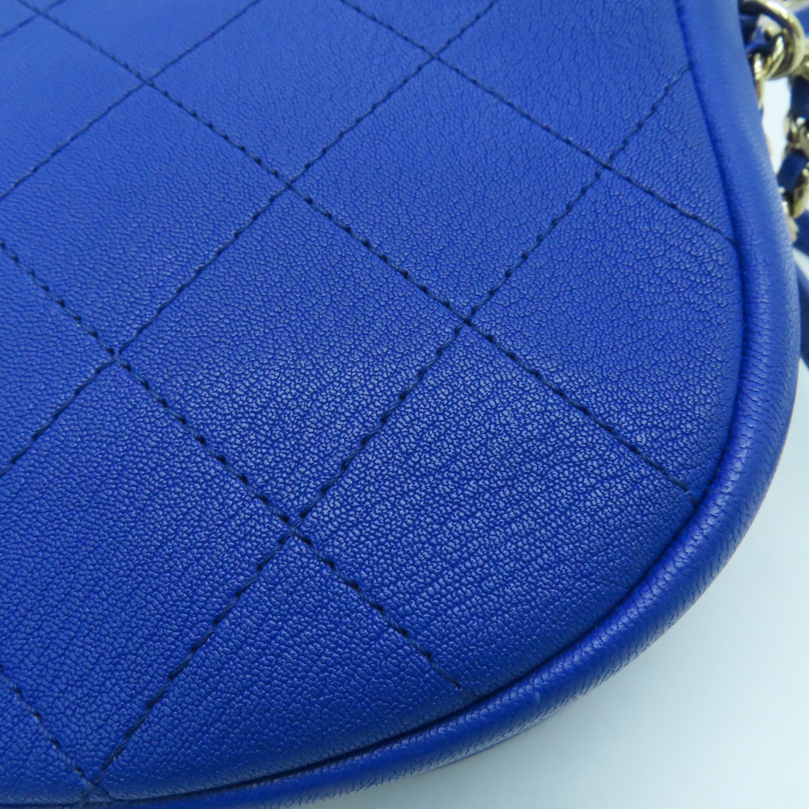 CHANEL 【激減優惠】菱格牛皮皮革Chain Shoulder金扣肩背袋藍色