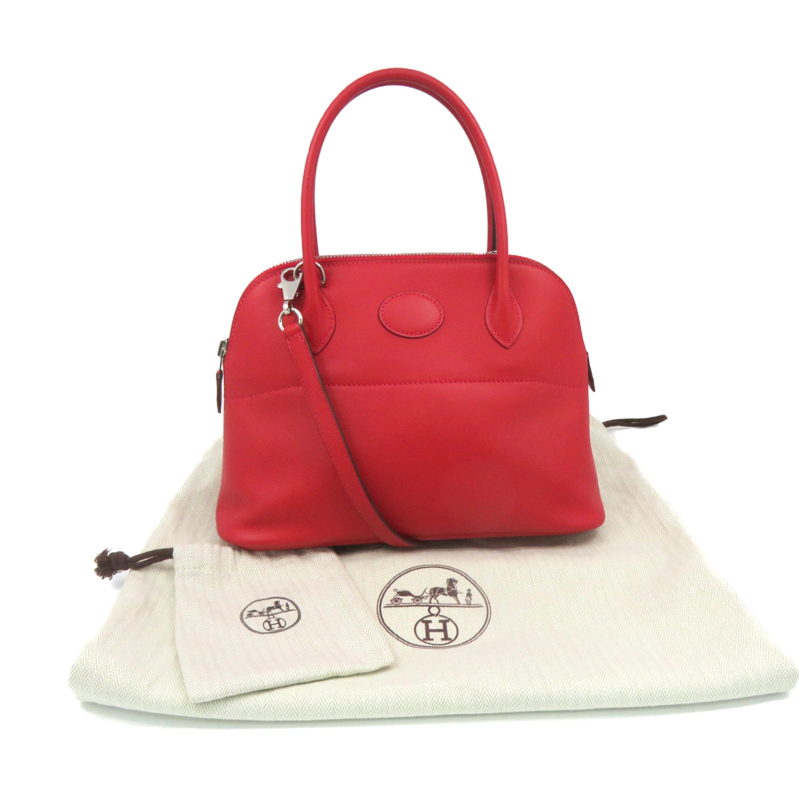 HERMES 【激减优惠】Swift皮革Bolide 27 2Way Shoulder Bag银扣手挽肩背两用袋红色