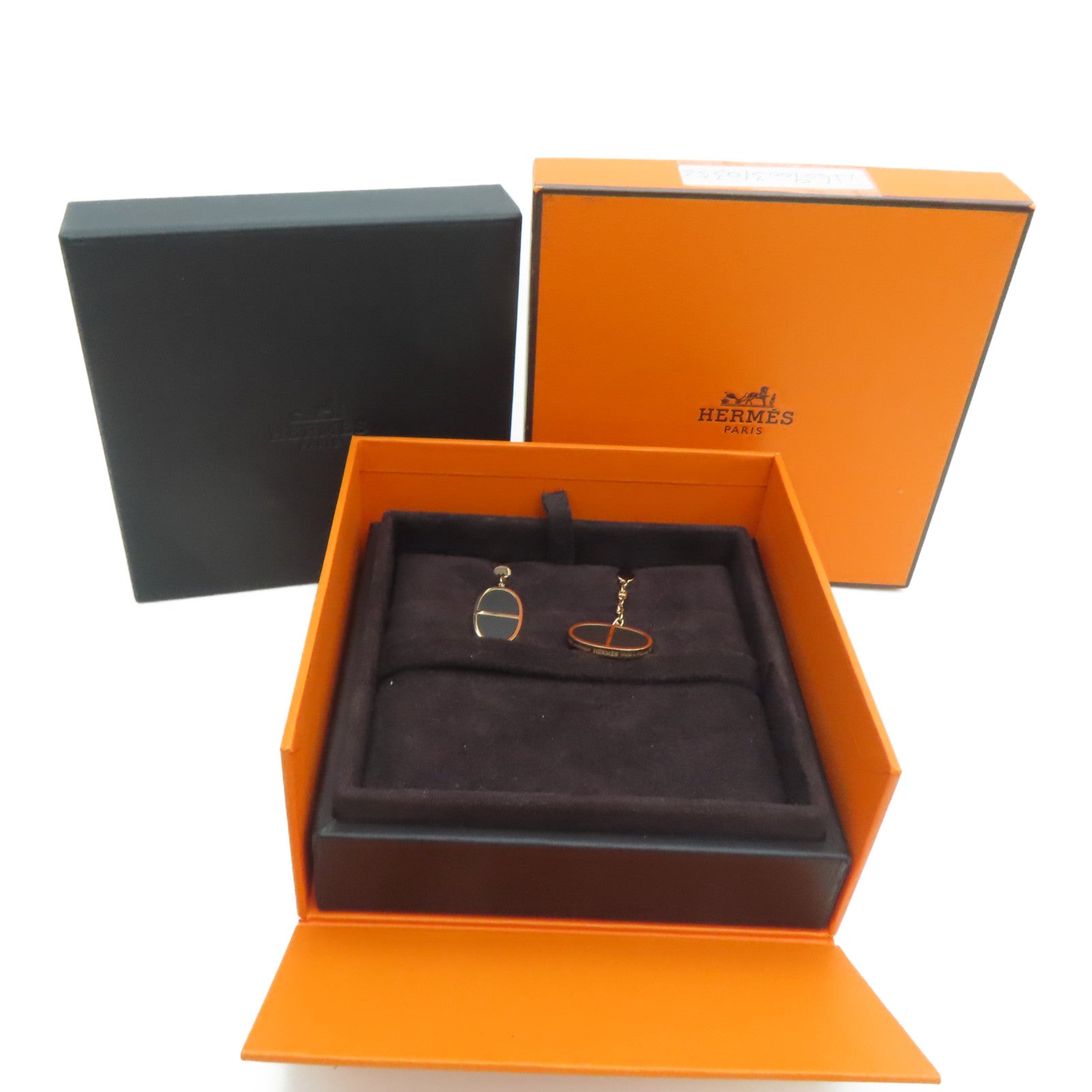 HERMES 18K黃金Boutons d'oreiles Chaine耳環金色/黑色