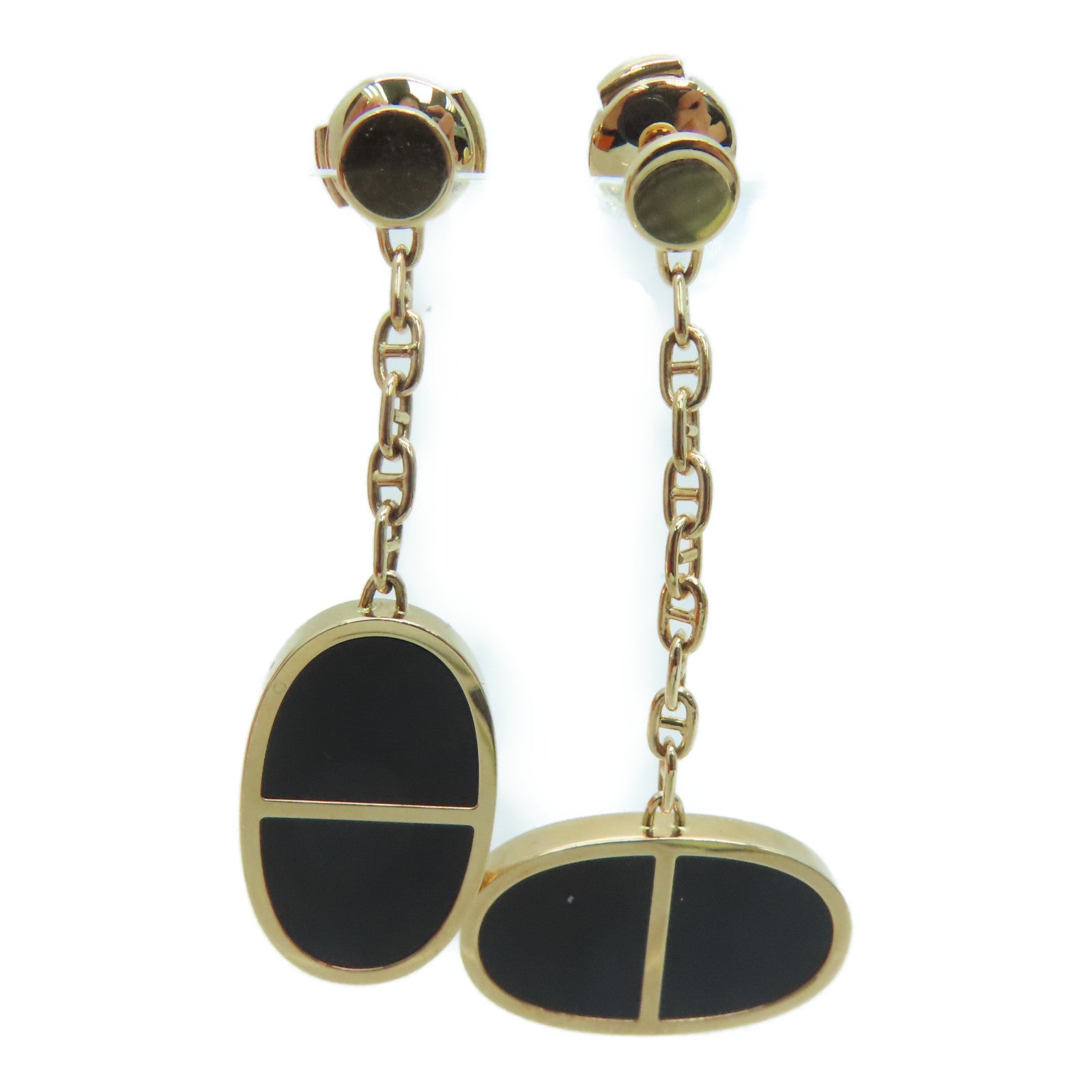 HERMES 18K黃金Boutons d'oreiles Chaine耳環金色/黑色