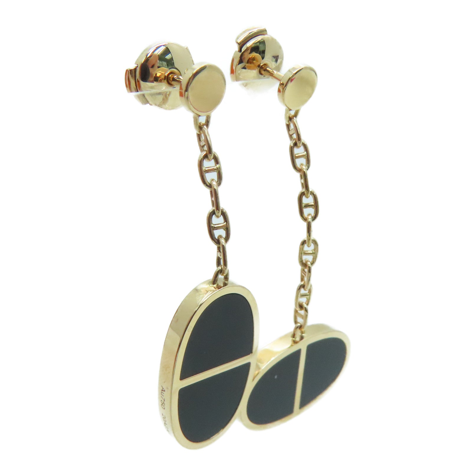 HERMES 18K黃金Boutons d'oreiles Chaine耳環金色/黑色