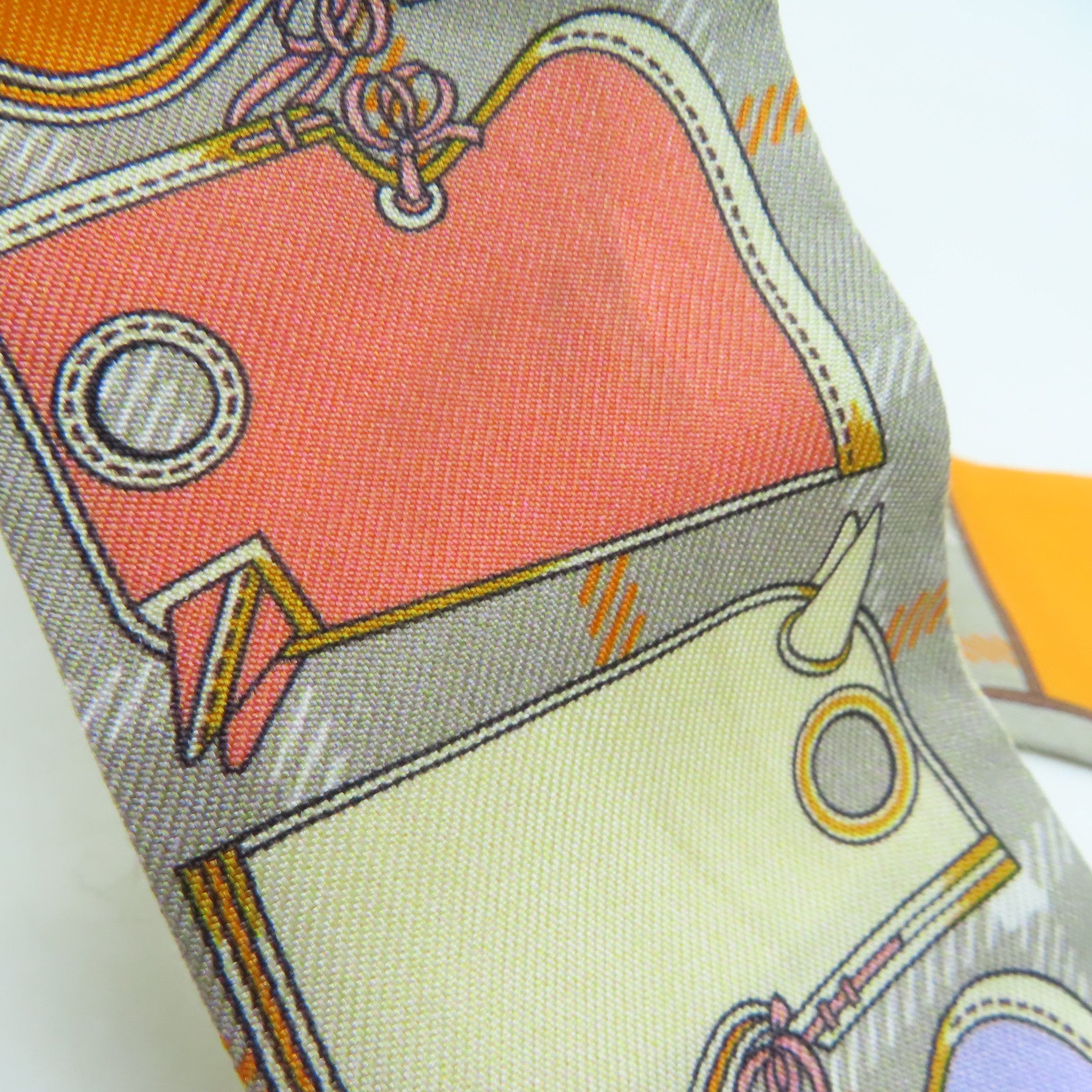 HERMES 絲質Twilly絲巾灰色/彩色