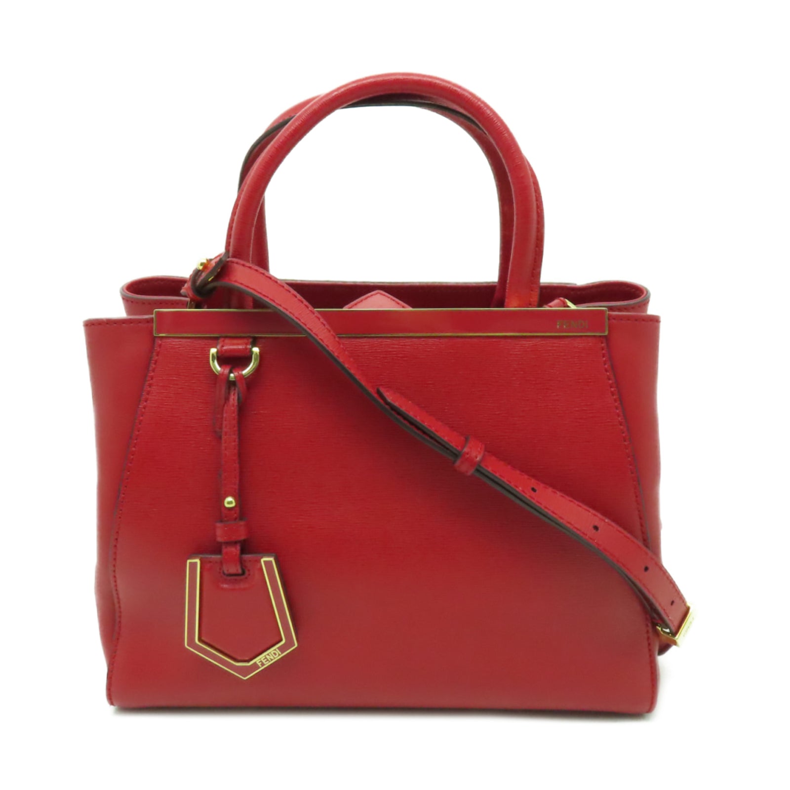 FENDI 牛皮皮革2 Jour金扣手挽肩背兩用袋紅色
