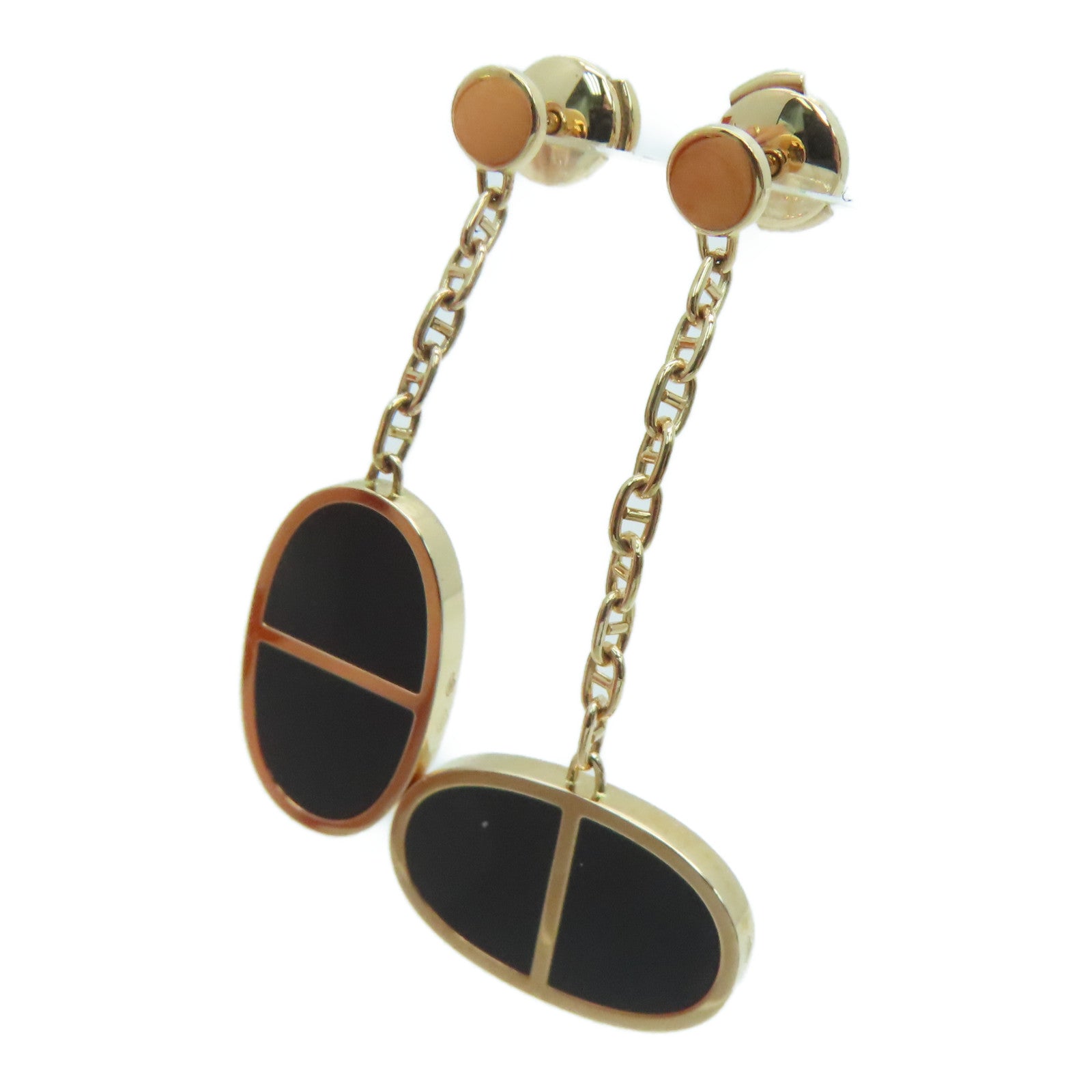 HERMES 18K黃金Boutons d'oreiles Chaine耳環金色/黑色