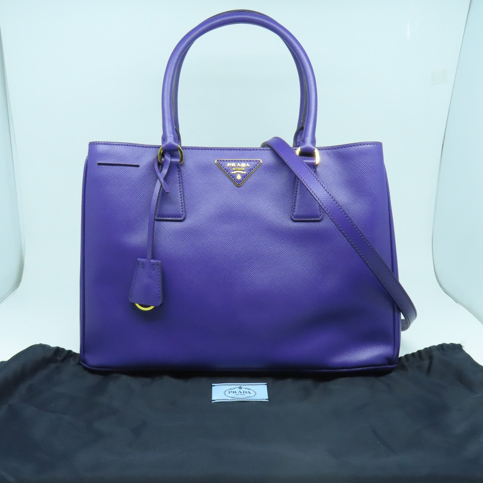 PRADA 牛皮皮革Shoulder Bag金扣手挽肩背兩用袋紫色