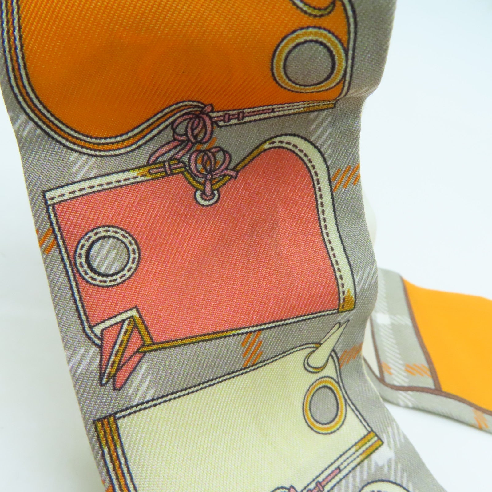 HERMES 絲質Twilly絲巾灰色/彩色