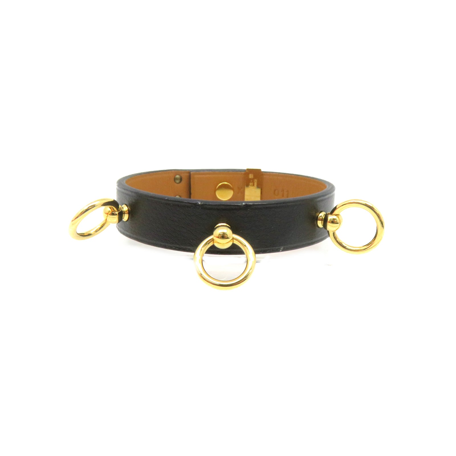 HERMES 牛皮皮革Bracelet T2金扣手链黑色/金色