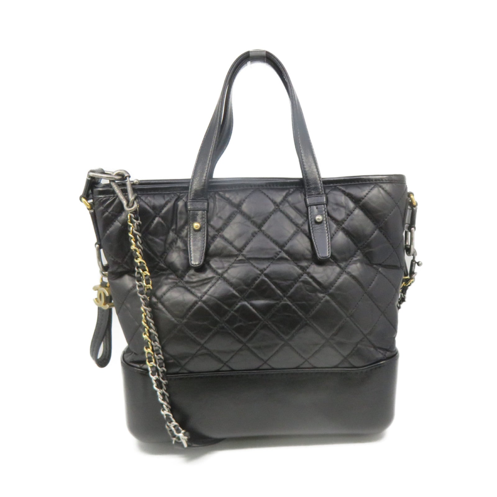 CHANEL Lingge cowhide leather Gabrielle Tote Bag gold buckle chain belt handle shoulder bag black