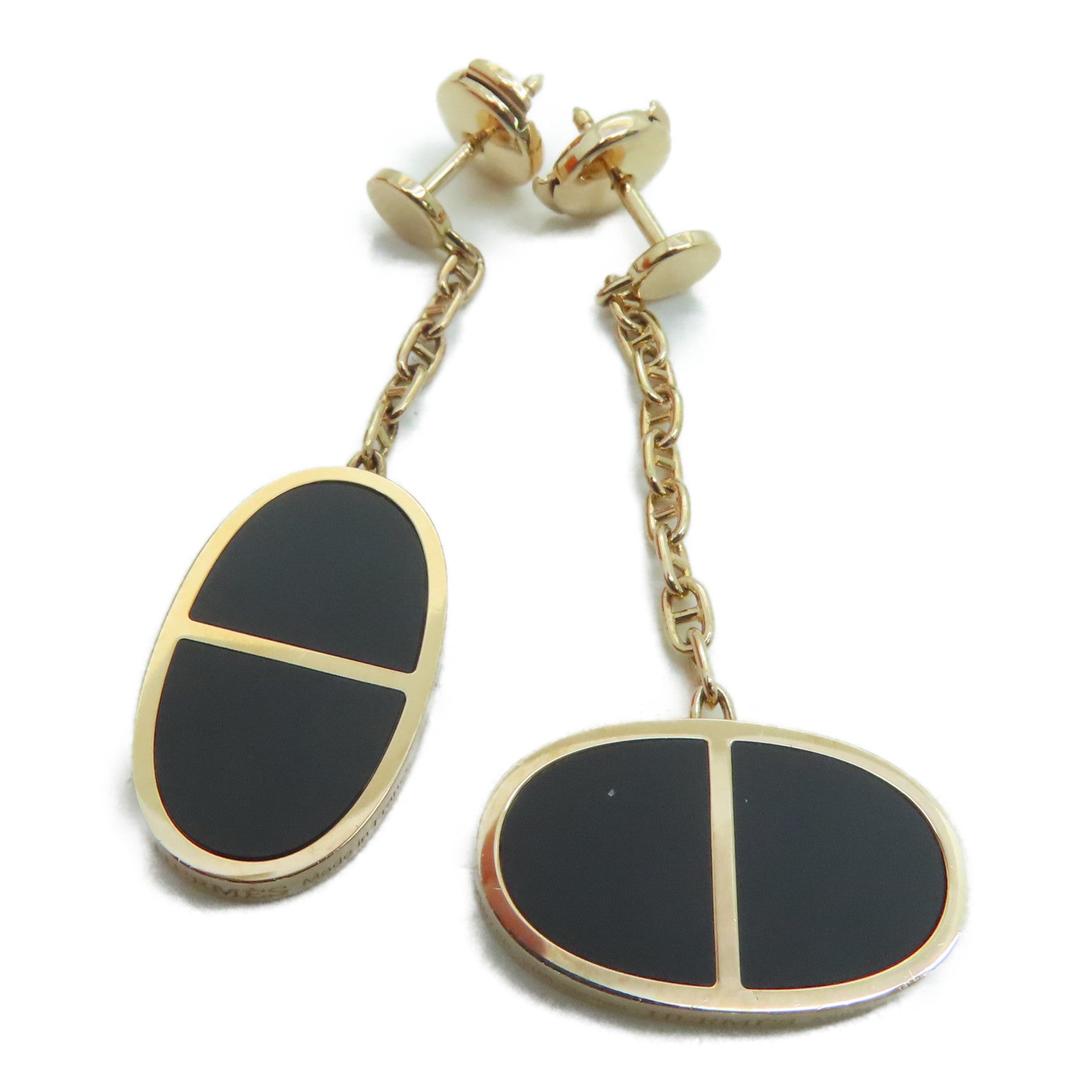 HERMES 18K黃金Boutons d'oreiles Chaine耳環金色/黑色