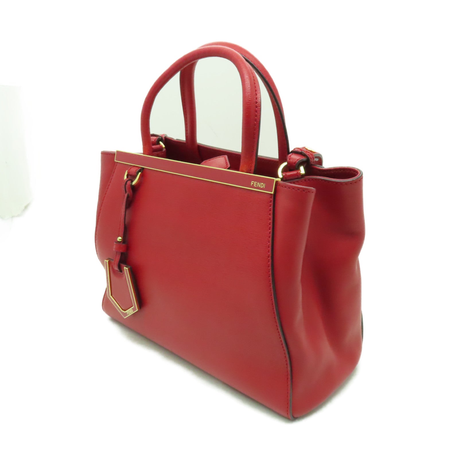FENDI 牛皮皮革2 Jour金扣手挽肩背兩用袋紅色