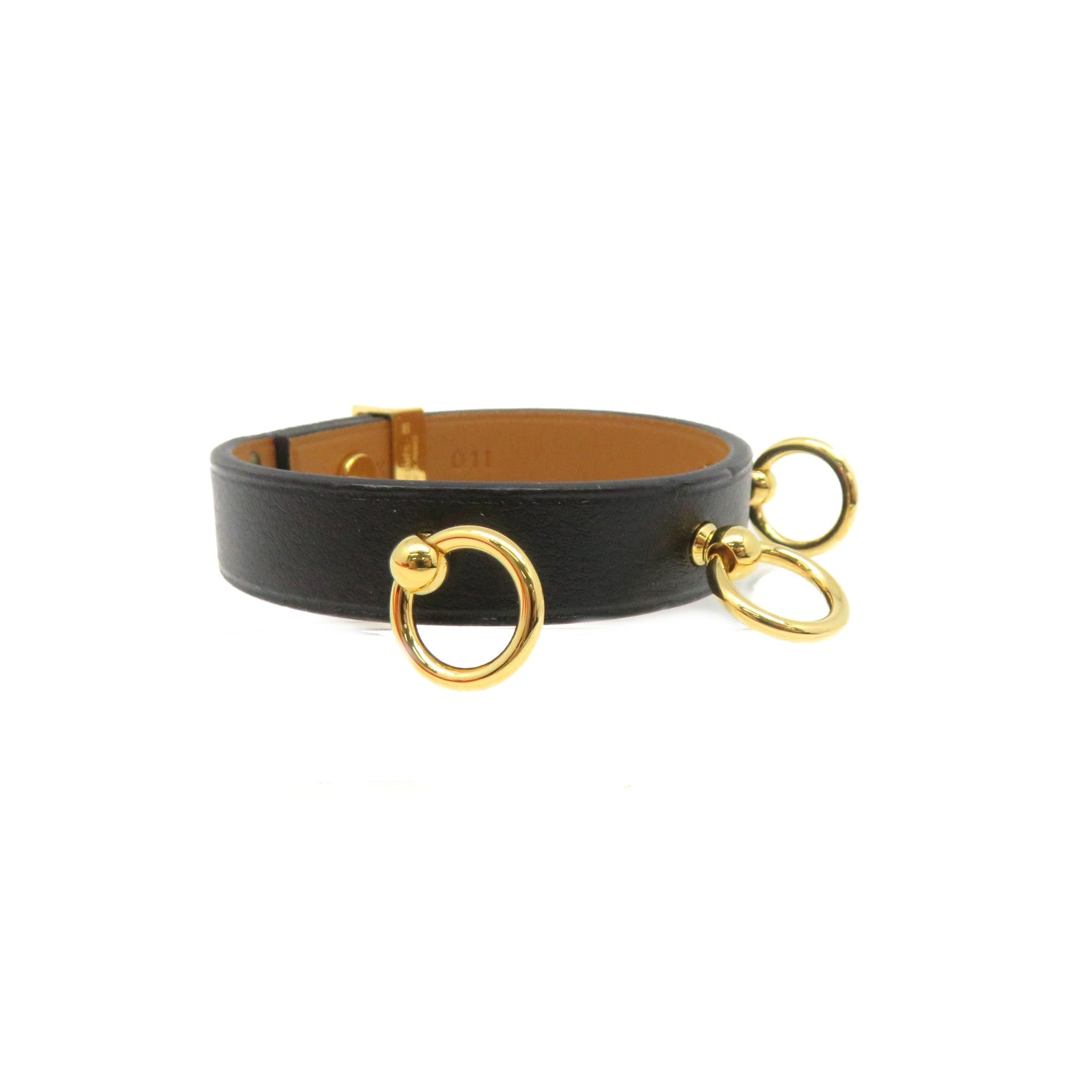 HERMES 牛皮皮革Bracelet T2金扣手链黑色/金色