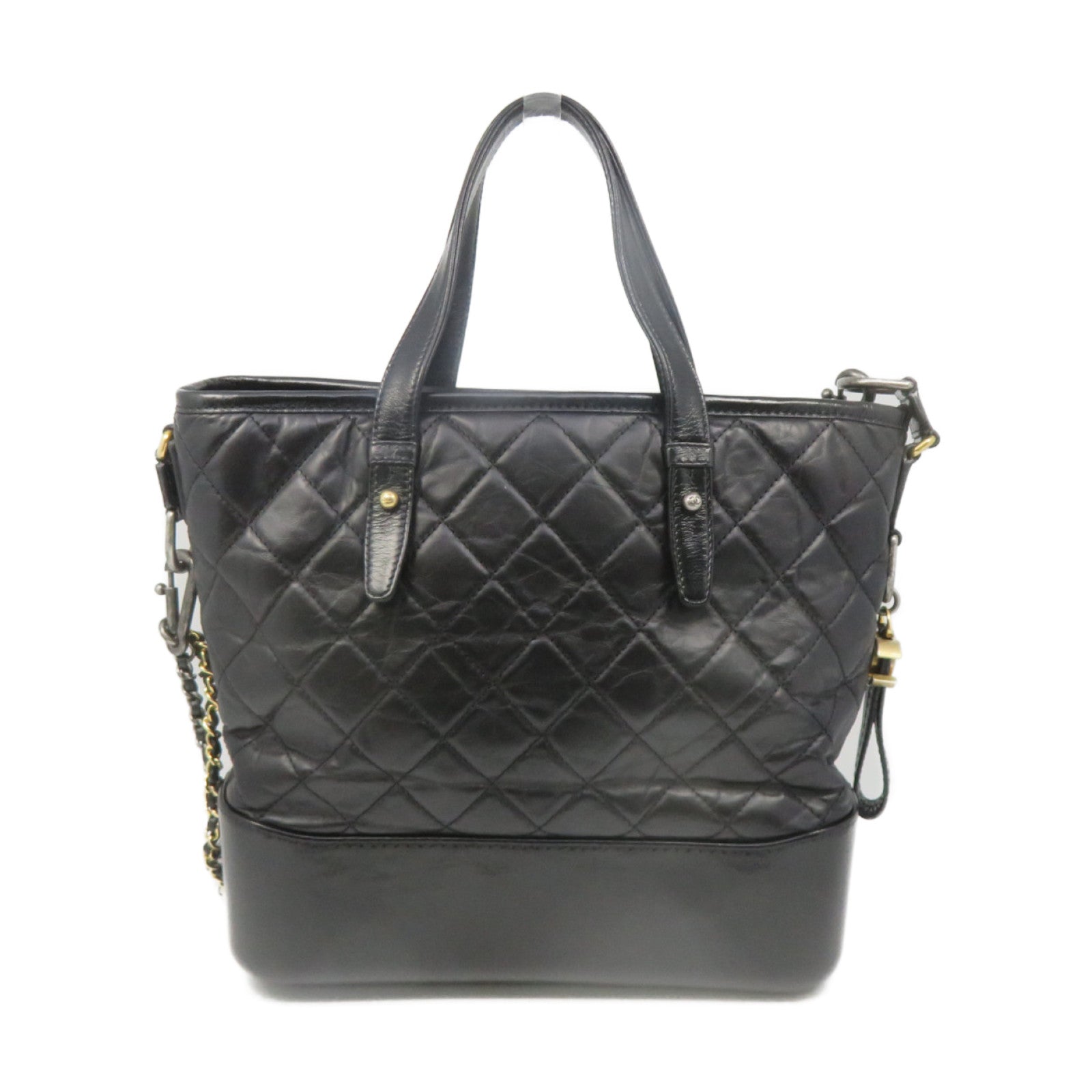 CHANEL Lingge cowhide leather Gabrielle Tote Bag gold buckle chain belt handle shoulder bag black