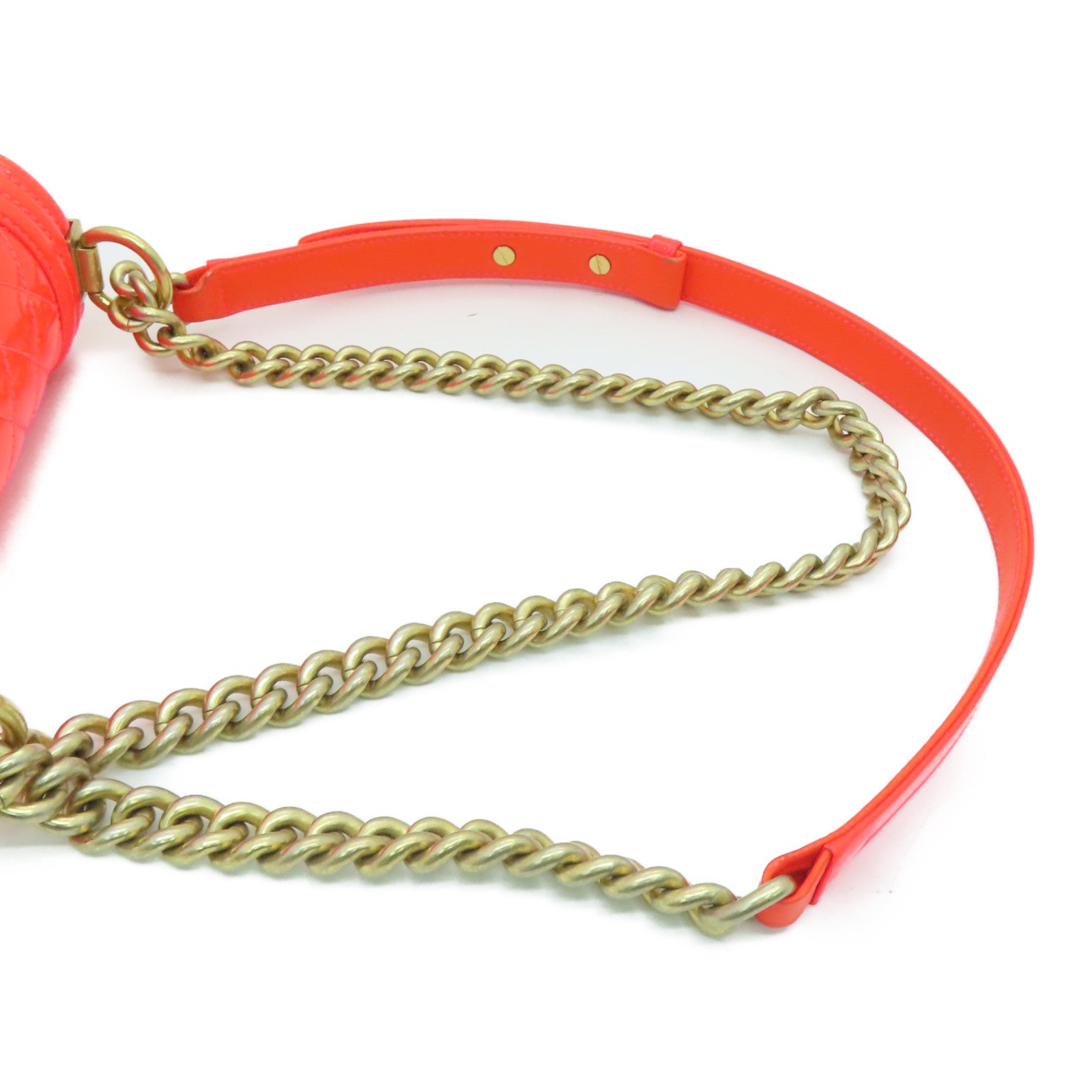 CHANEL diamond patent leather Boy Chanel Shoulder Bag gold buckle chain shoulder bag orange