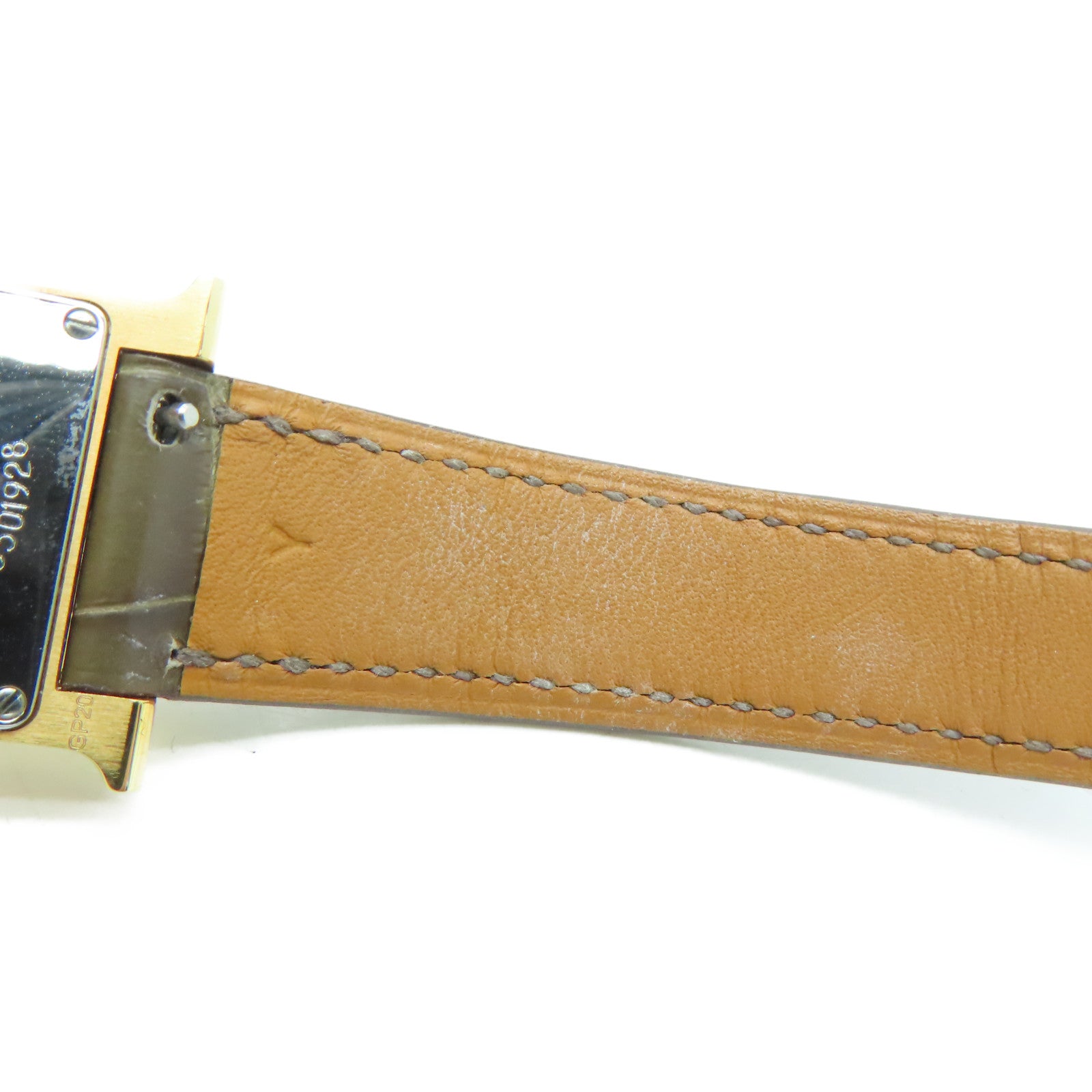 HERMES H Watch鱷魚皮革帶/不鏽鋼鑽石手錶石英機芯白色