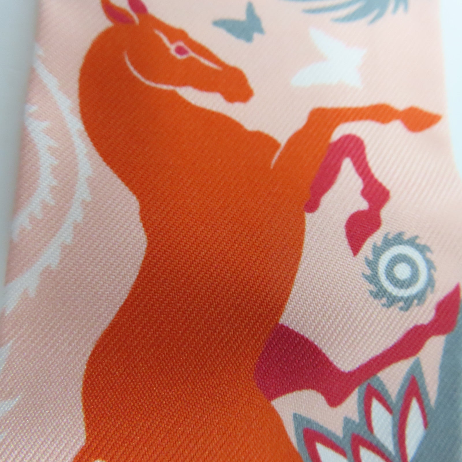 HERMES 絲質Twilly絲巾紅色/灰色