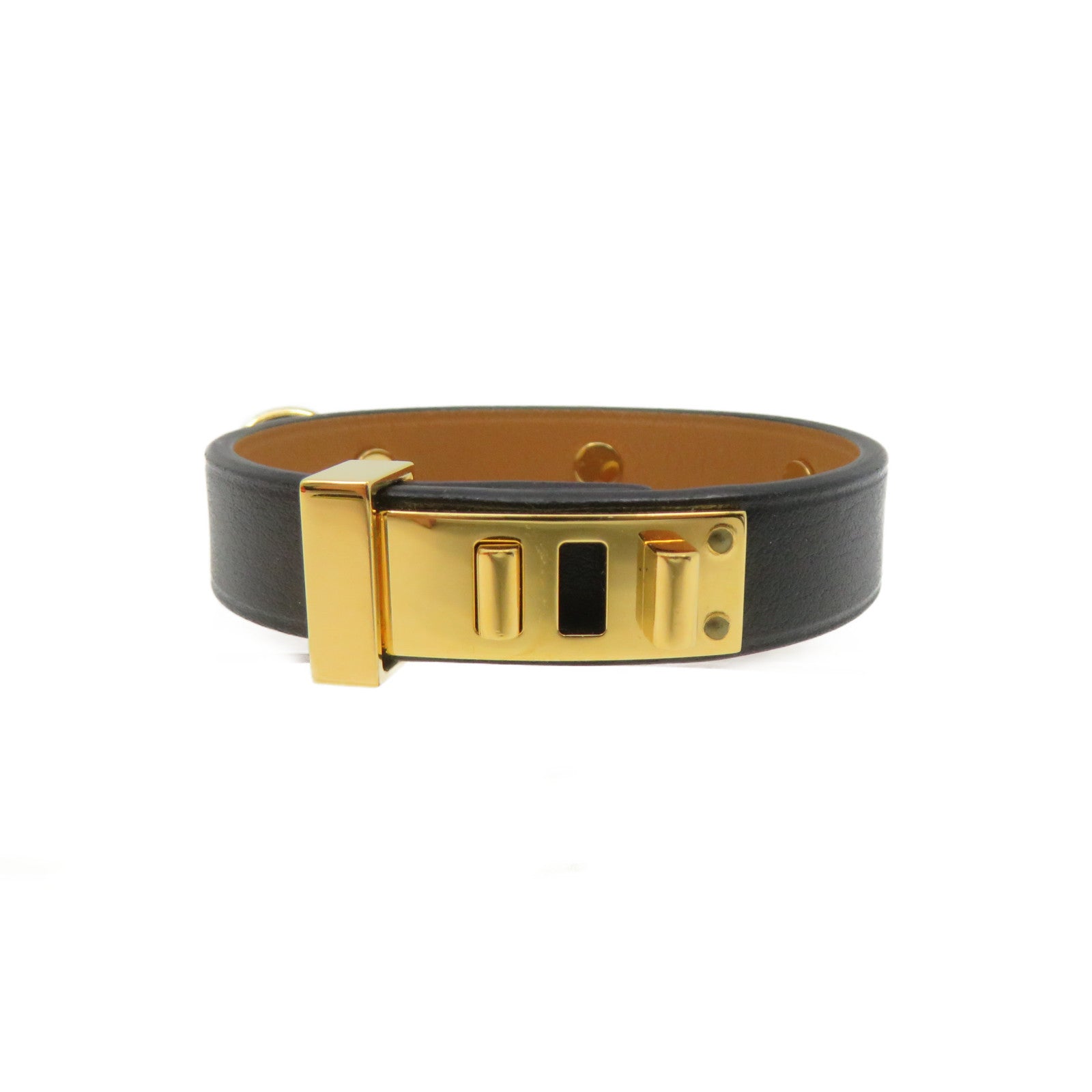 HERMES 牛皮皮革Bracelet T2金扣手链黑色/金色