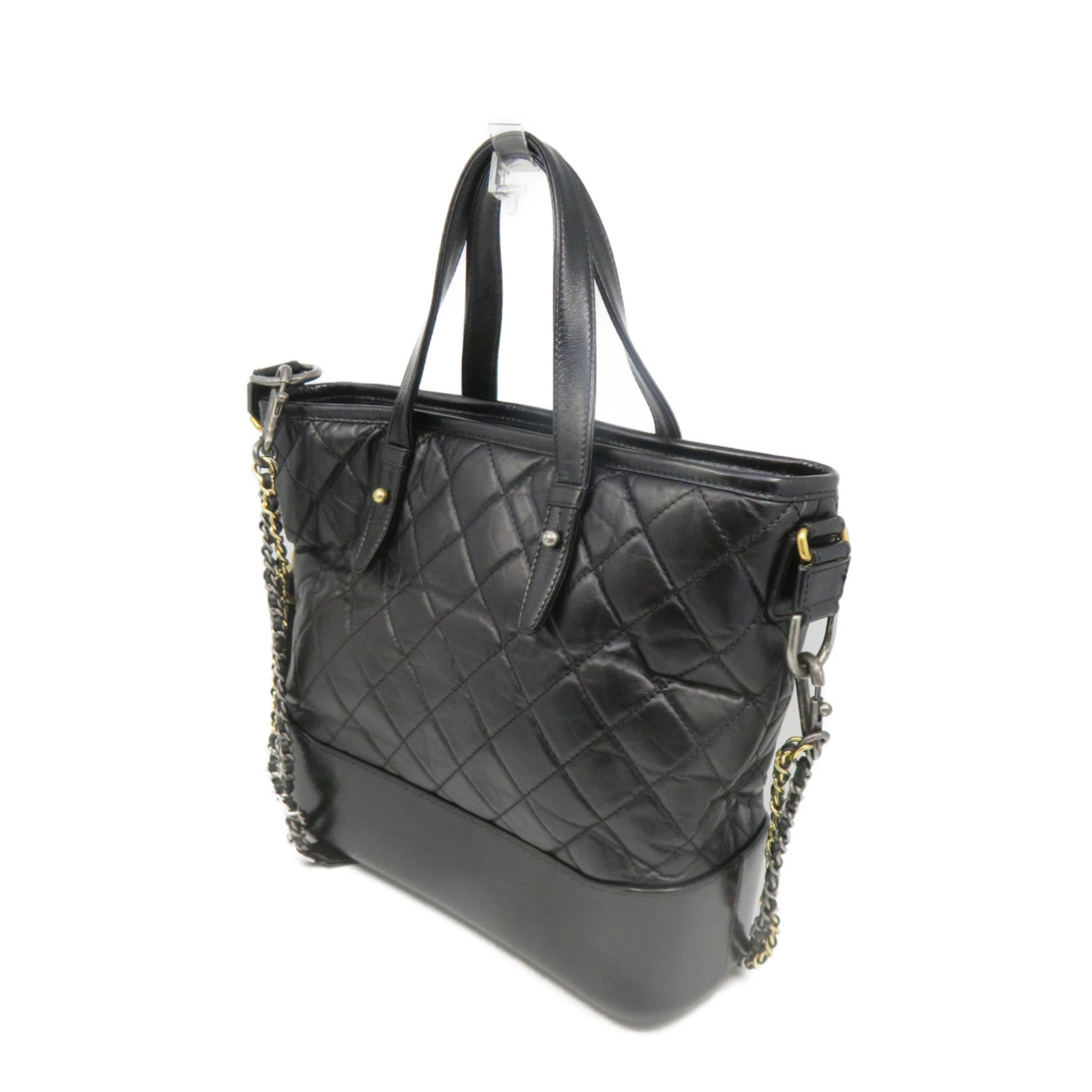 CHANEL Lingge cowhide leather Gabrielle Tote Bag gold buckle chain belt handle shoulder bag black