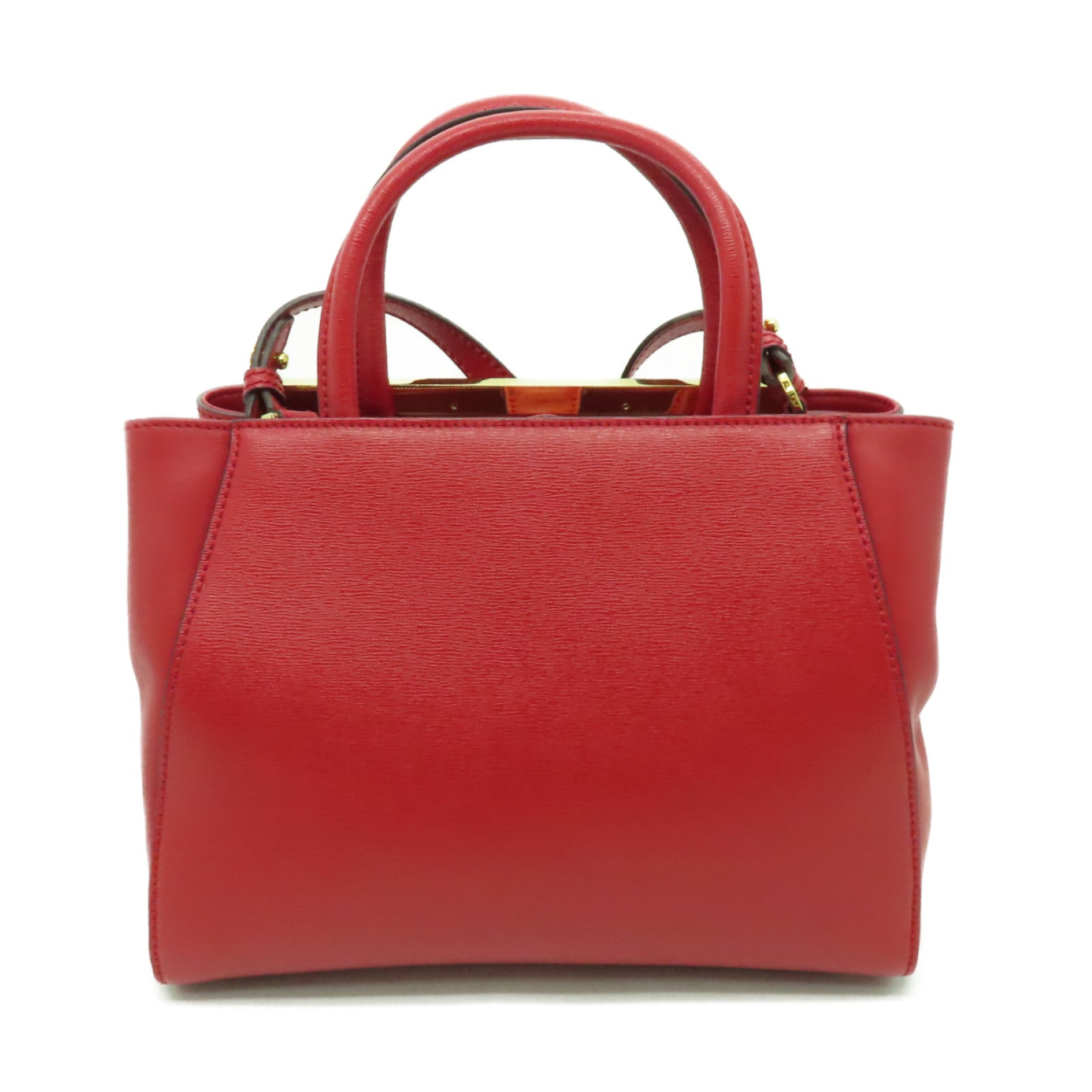 FENDI 牛皮皮革2 Jour金扣手挽肩背兩用袋紅色