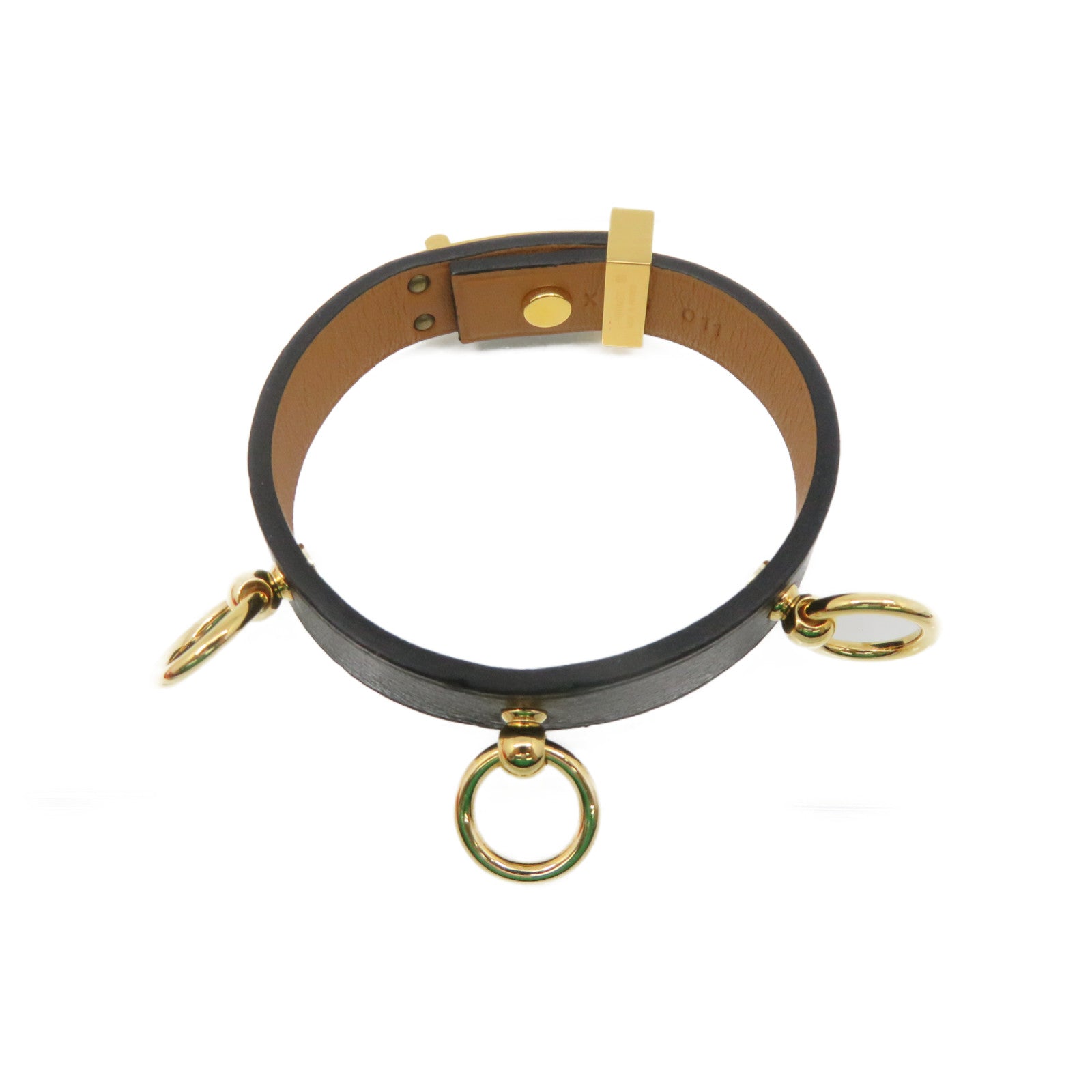 HERMES 牛皮皮革Bracelet T2金扣手链黑色/金色