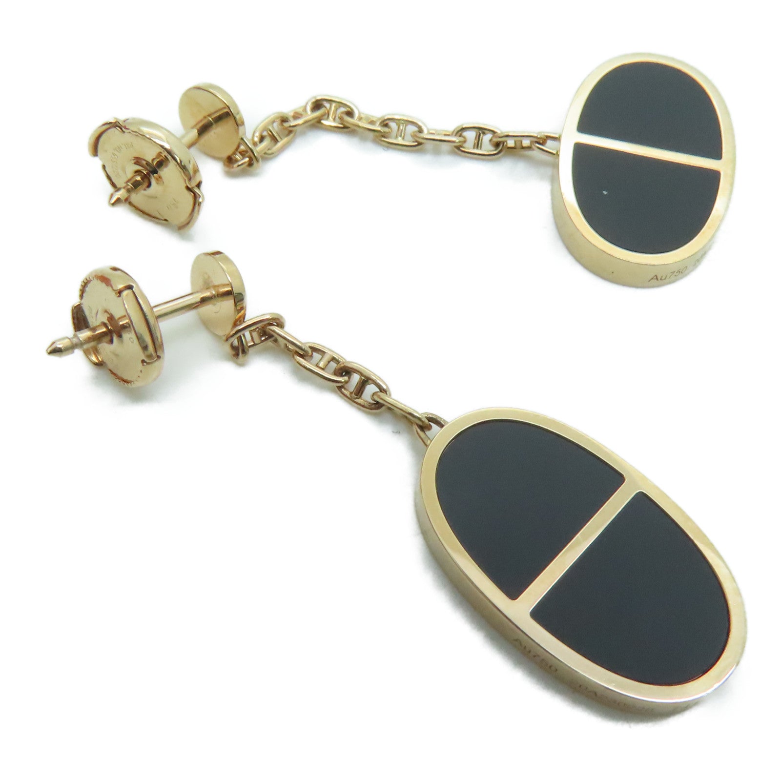 HERMES 18K黃金Boutons d'oreiles Chaine耳環金色/黑色