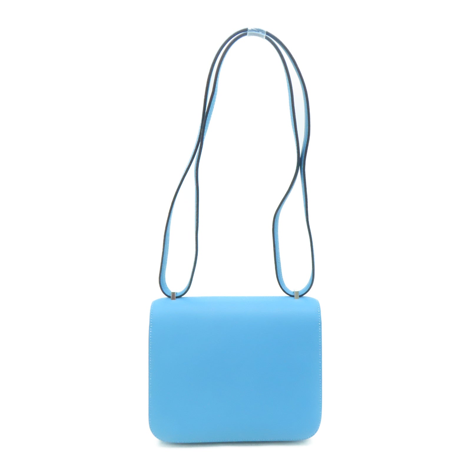 HERMES Swift皮革Constance Mini銀扣肩背袋Bleu Du Nord藍色