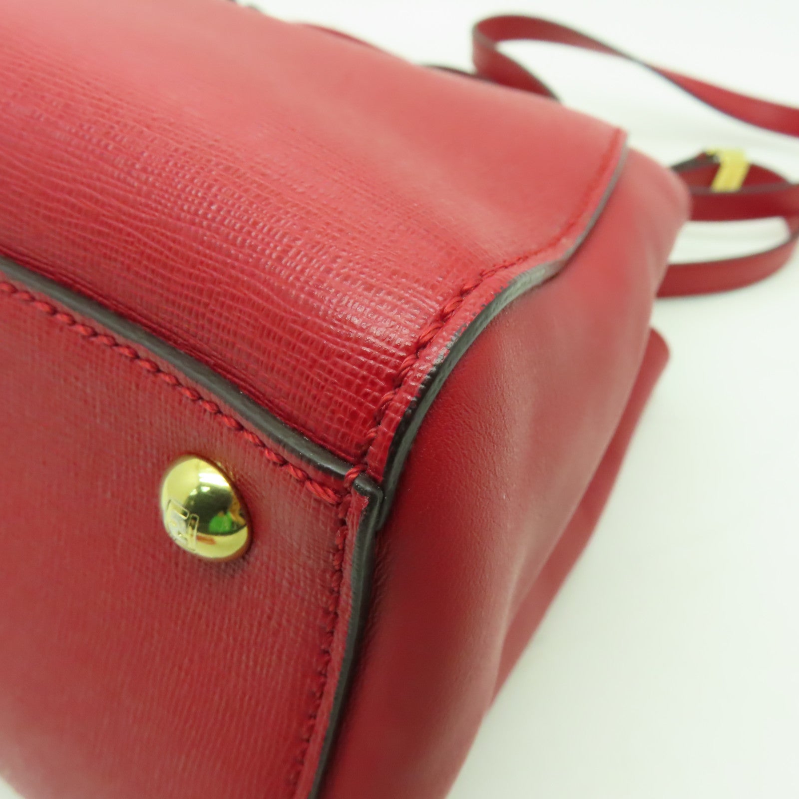 FENDI 牛皮皮革2 Jour金扣手挽肩背兩用袋紅色