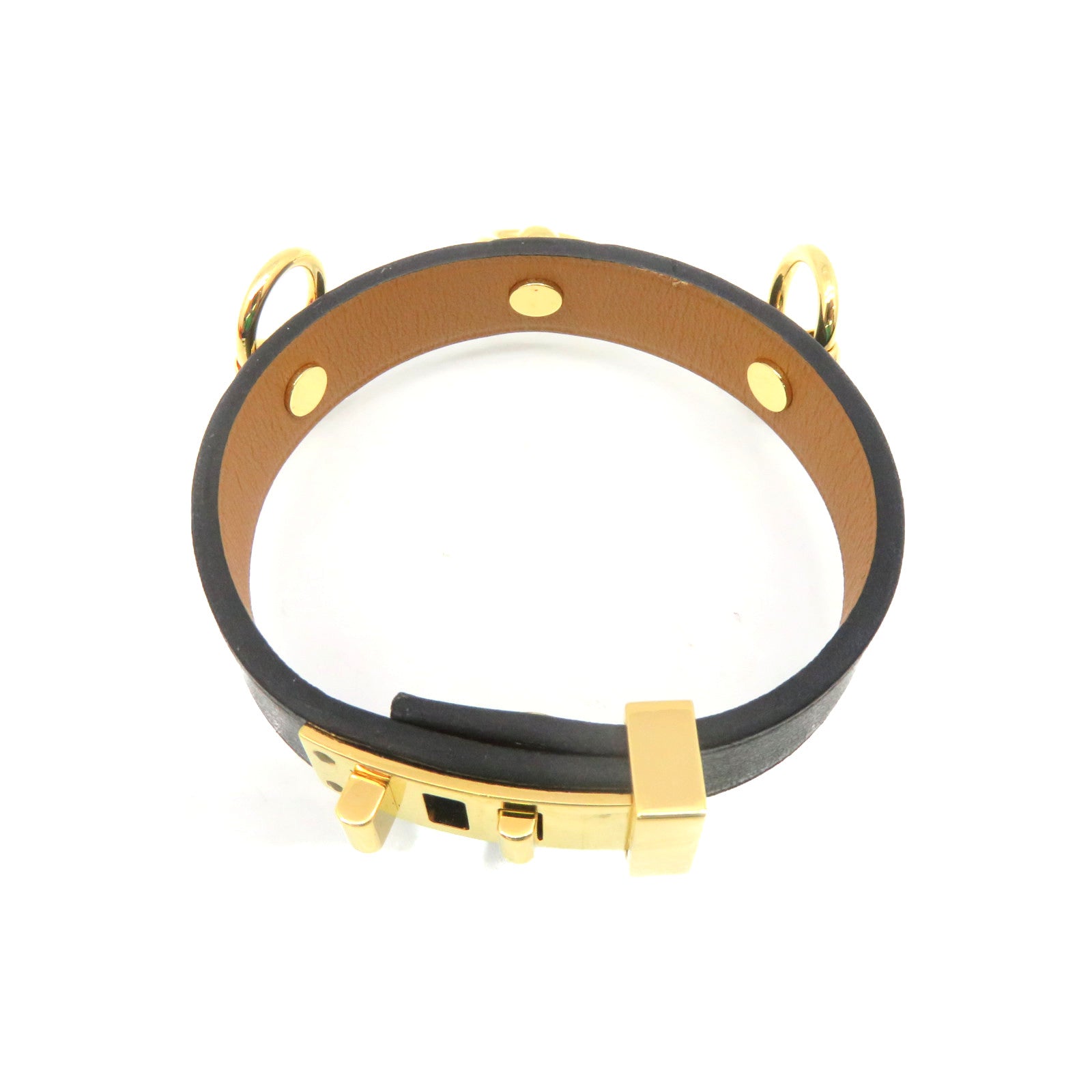 HERMES 牛皮皮革Bracelet T2金扣手链黑色/金色