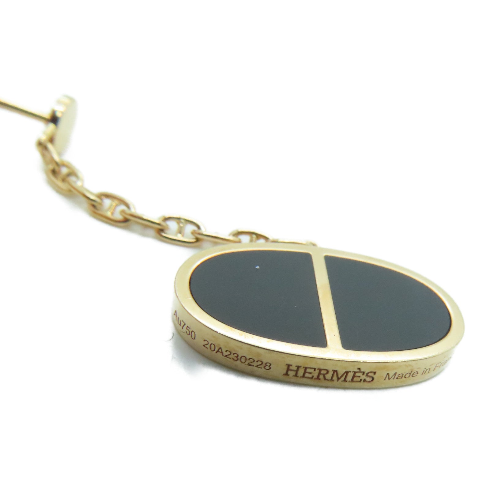 HERMES 18K黃金Boutons d'oreiles Chaine耳環金色/黑色