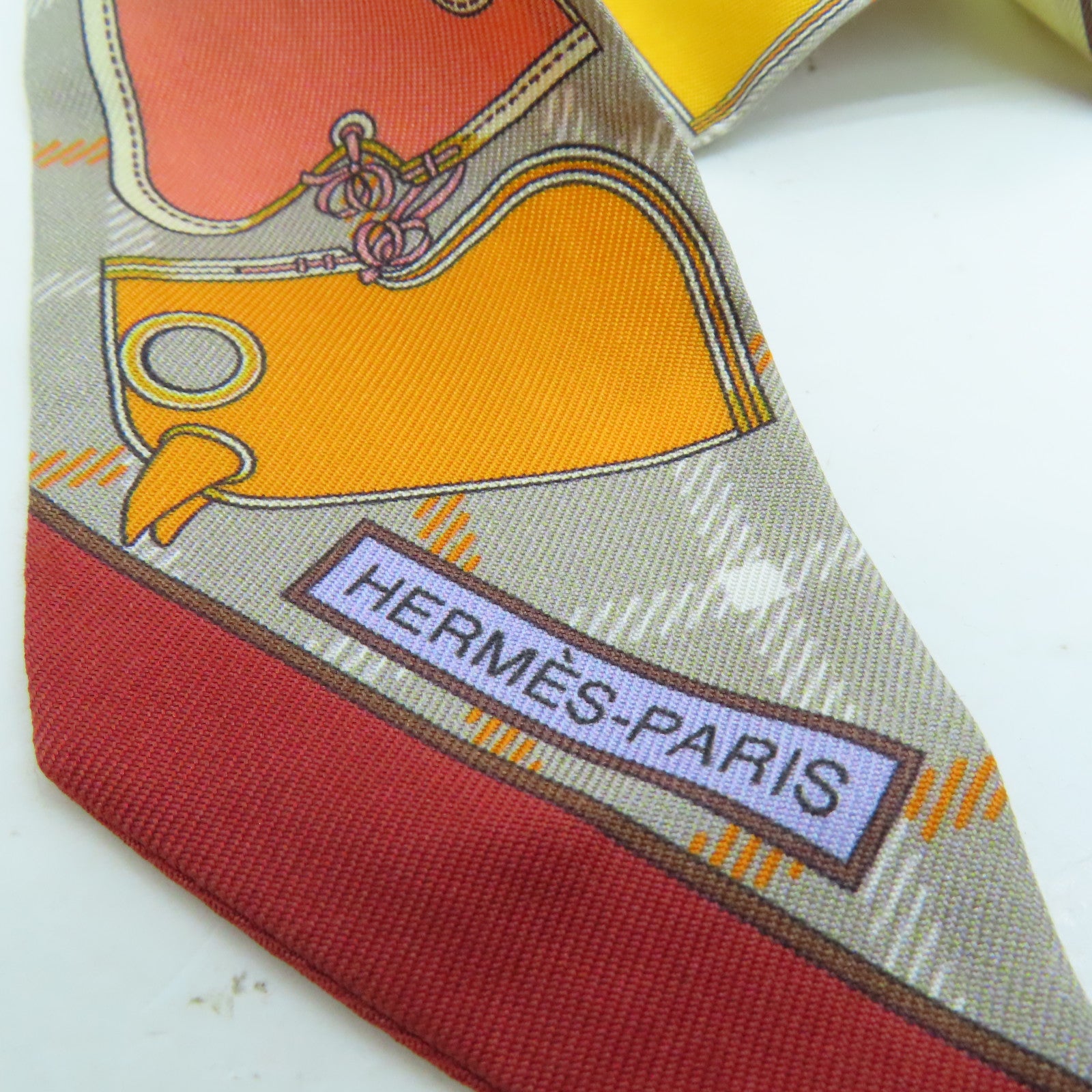 HERMES 絲質Twilly絲巾灰色/彩色