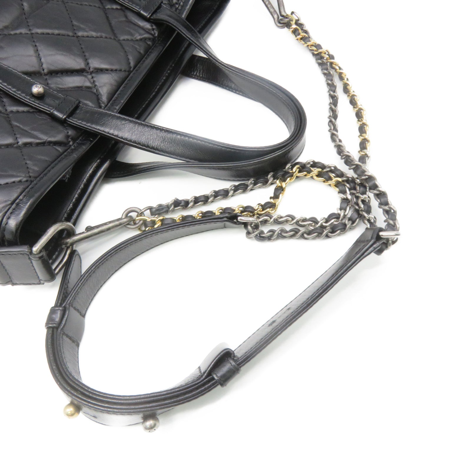 CHANEL Lingge cowhide leather Gabrielle Tote Bag gold buckle chain belt handle shoulder bag black