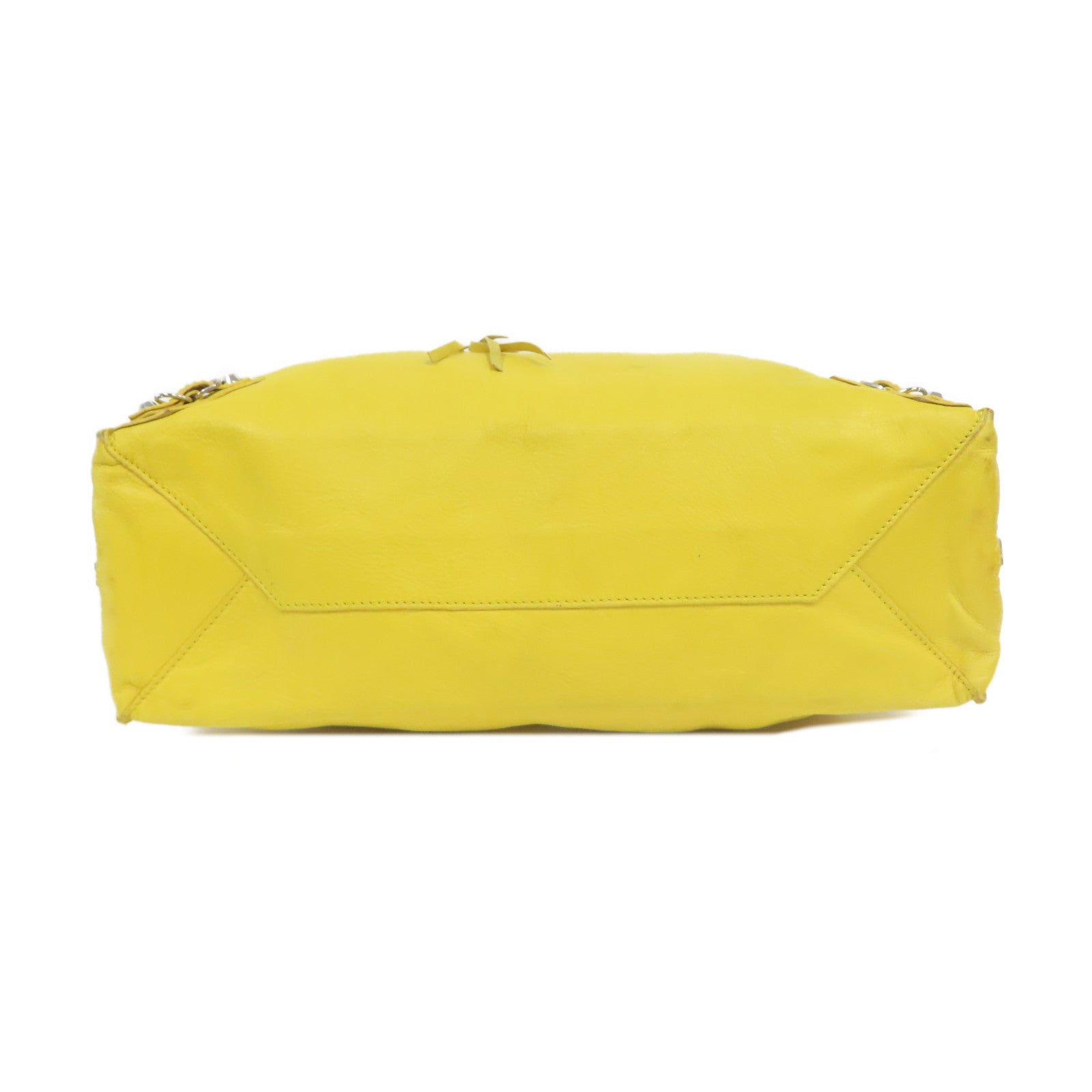 BALENCIAGA 牛皮皮革Papier Ledger Zip銀扣手挽袋黃色