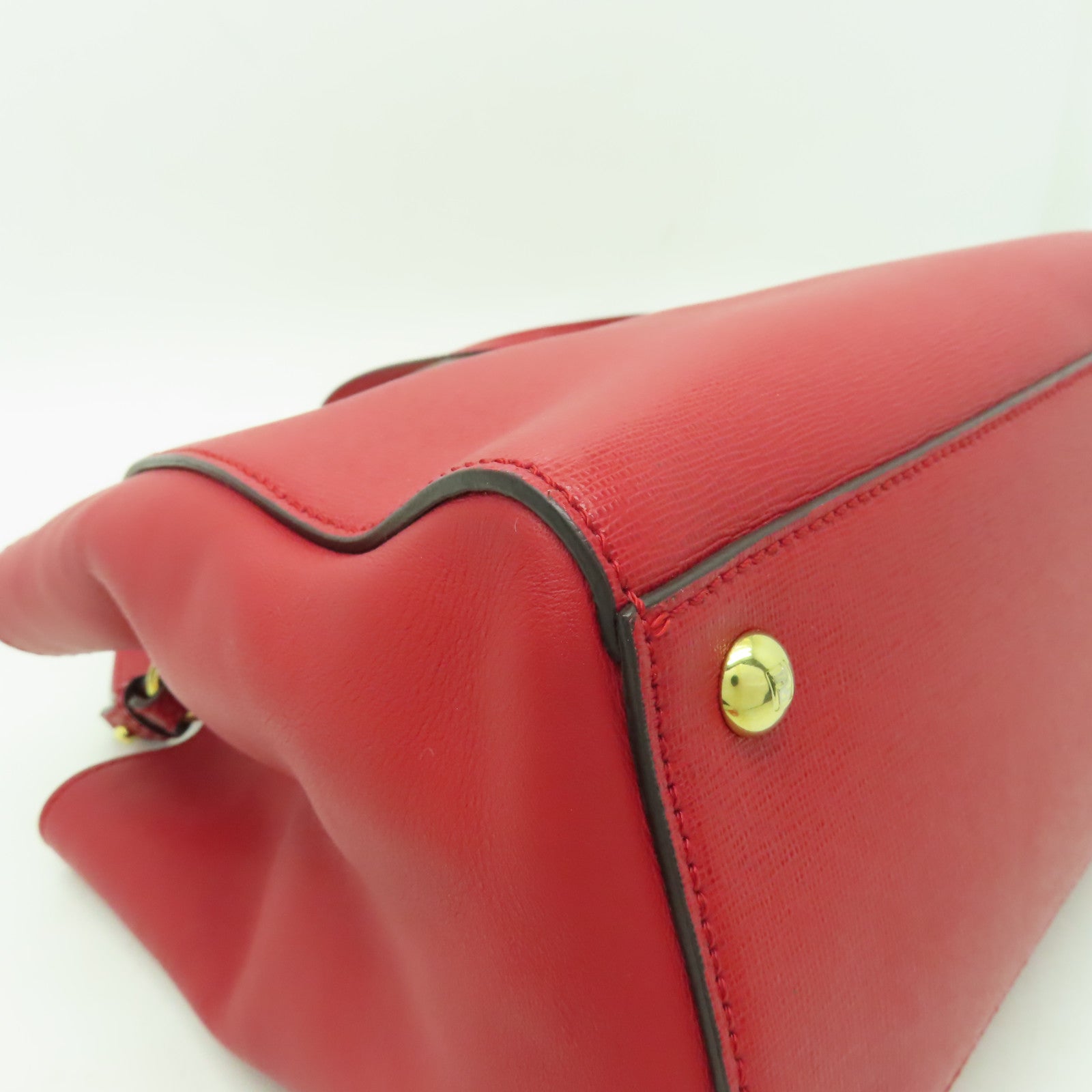 FENDI 牛皮皮革2 Jour金扣手挽肩背兩用袋紅色
