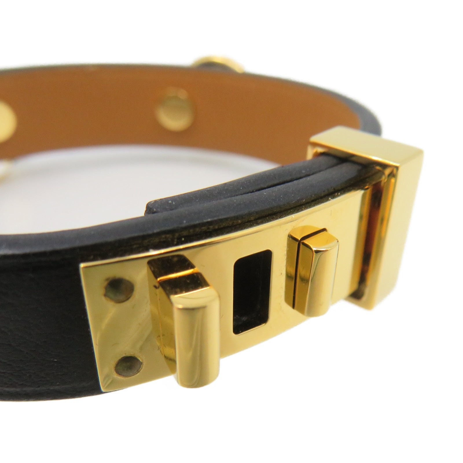 HERMES 牛皮皮革Bracelet T2金扣手链黑色/金色