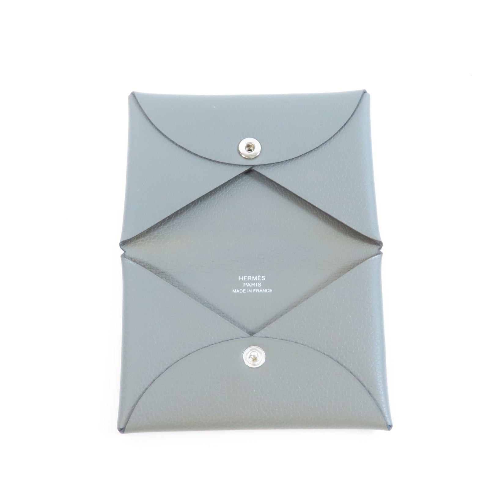 HERMES Evercolor皮革Calvi銀色卡片套Gris Meyer積雨雲灰色