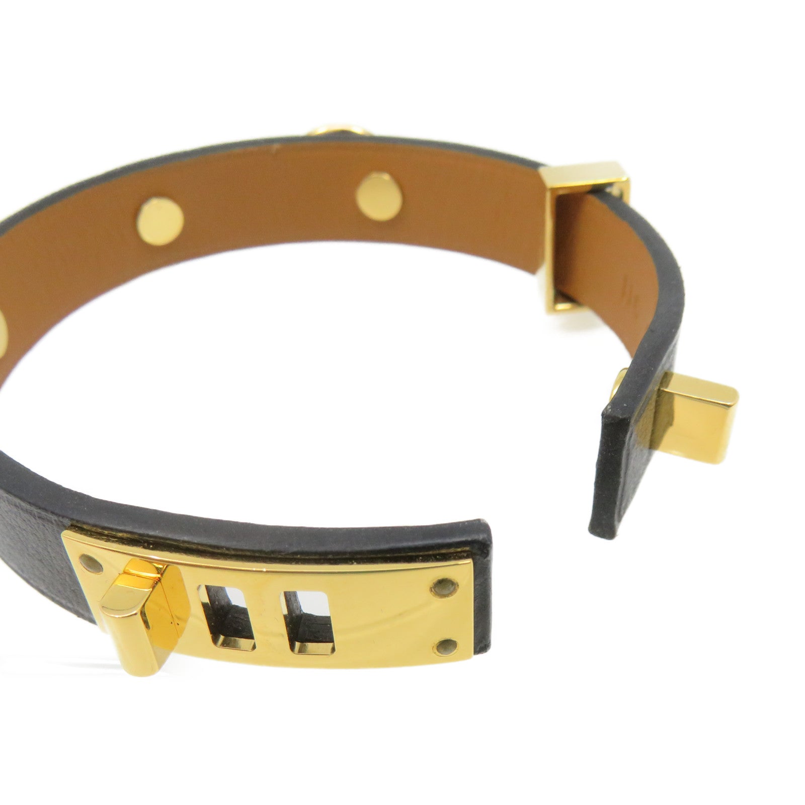 HERMES 牛皮皮革Bracelet T2金扣手链黑色/金色