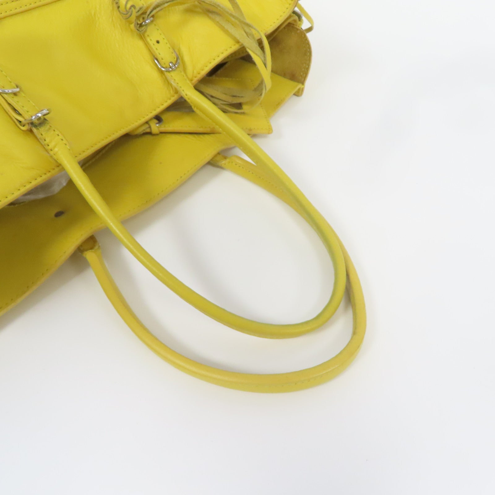 BALENCIAGA 牛皮皮革Papier Ledger Zip銀扣手挽袋黃色