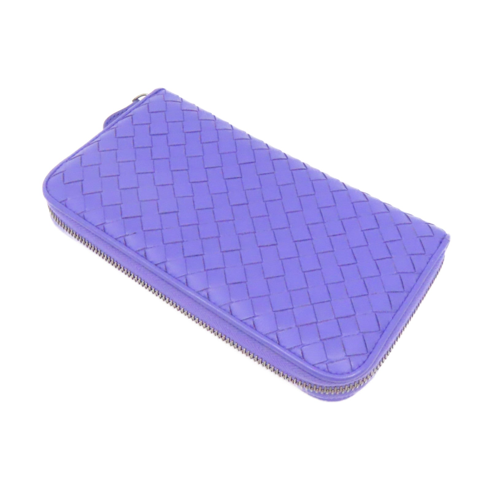 BOTTEGA VENETA 织纹皮革Long Wallet银扣长钱包紫色