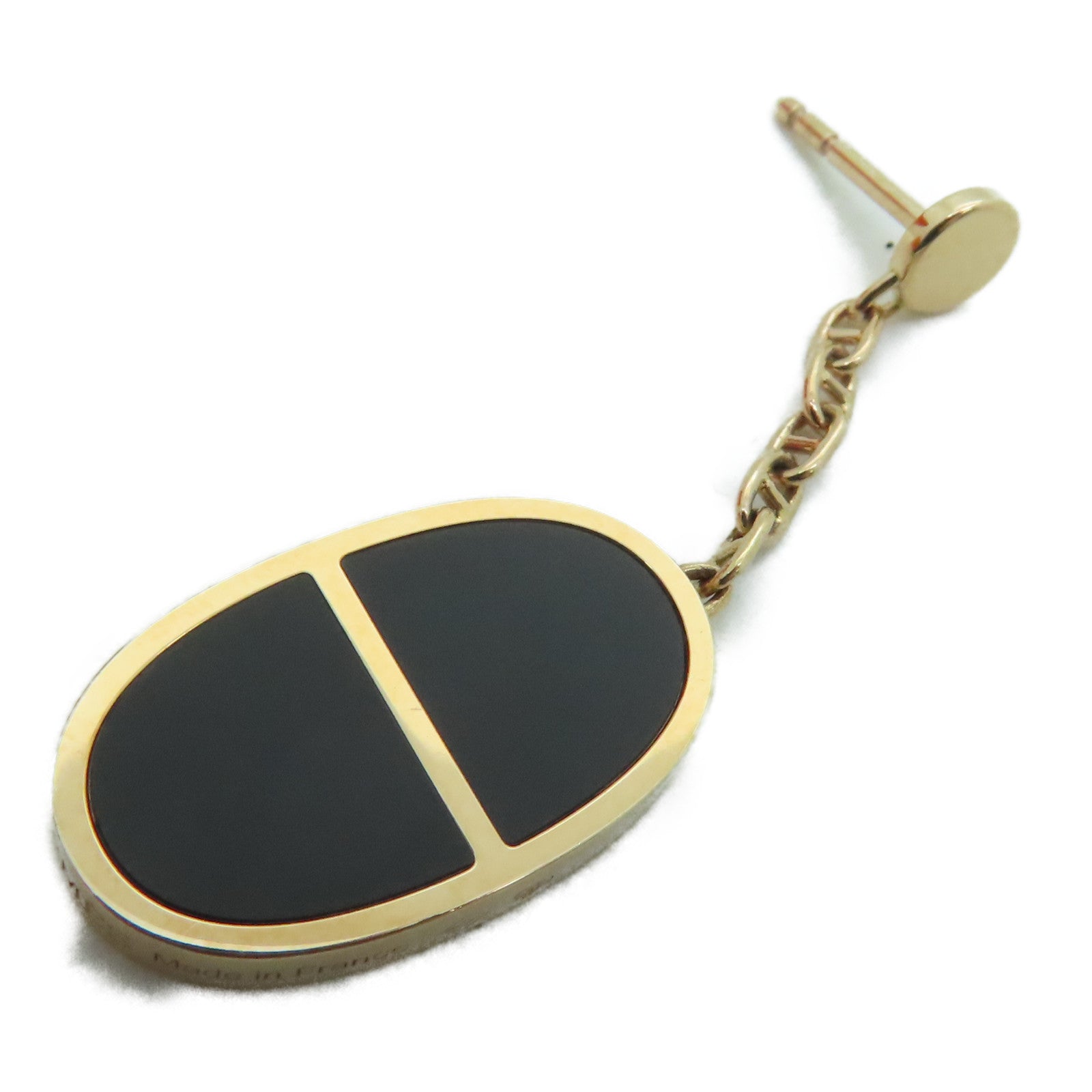 HERMES 18K黃金Boutons d'oreiles Chaine耳環金色/黑色