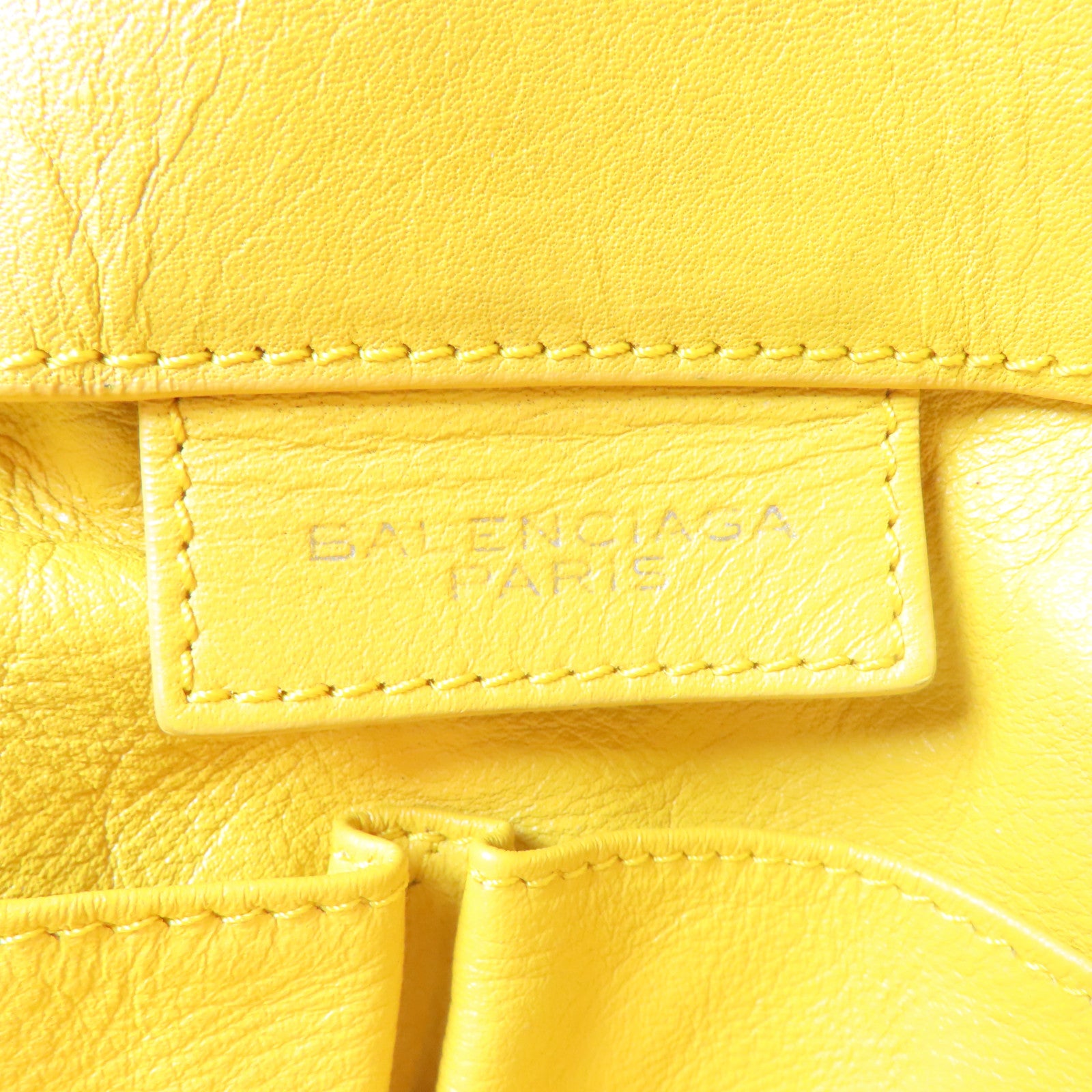 BALENCIAGA 牛皮皮革Papier Ledger Zip銀扣手挽袋黃色
