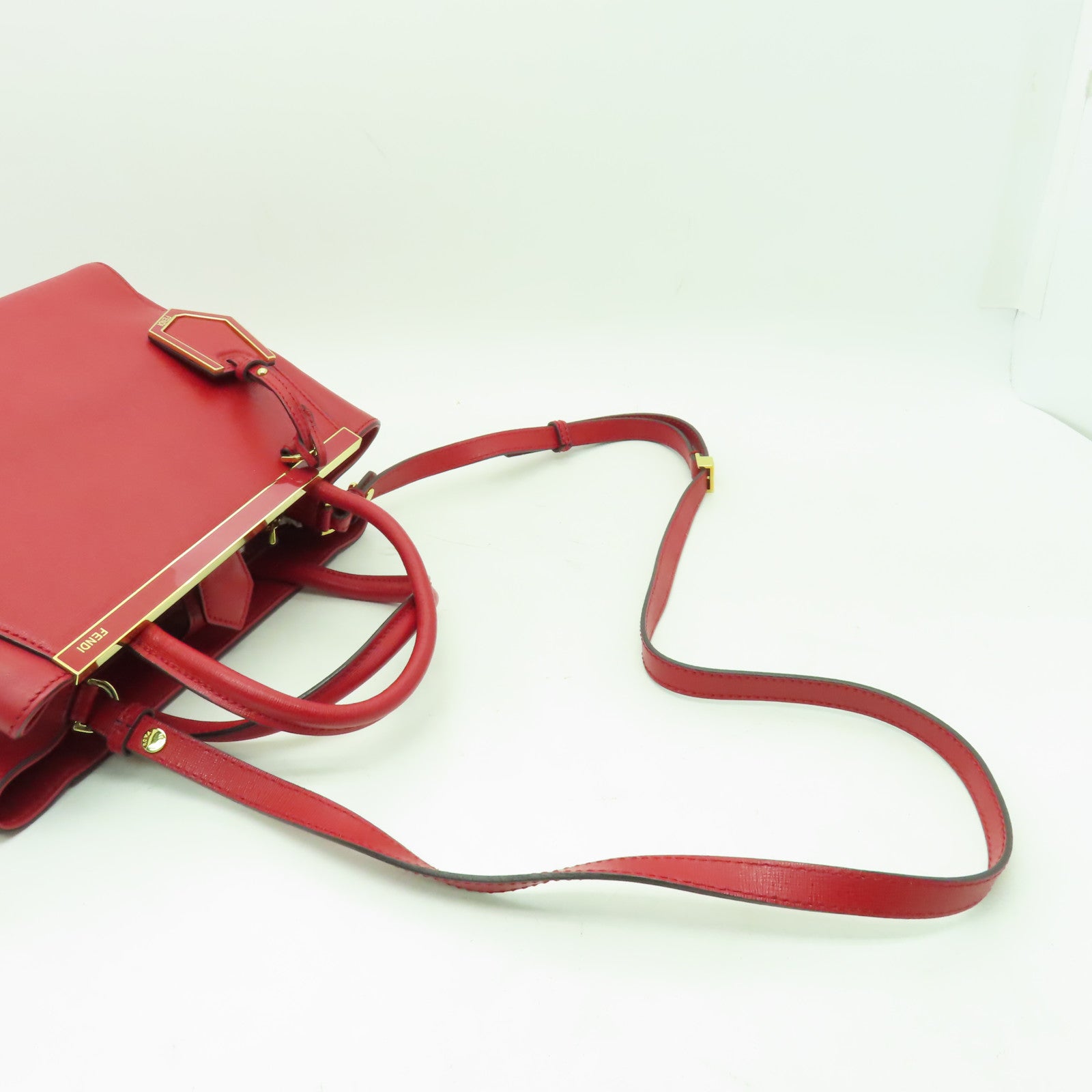 FENDI 牛皮皮革2 Jour金扣手挽肩背兩用袋紅色