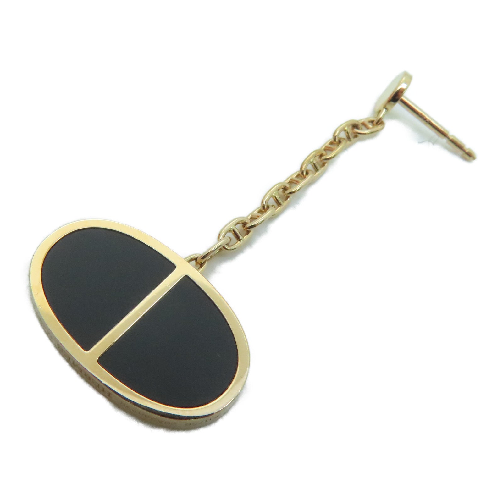 HERMES 18K黃金Boutons d'oreiles Chaine耳環金色/黑色