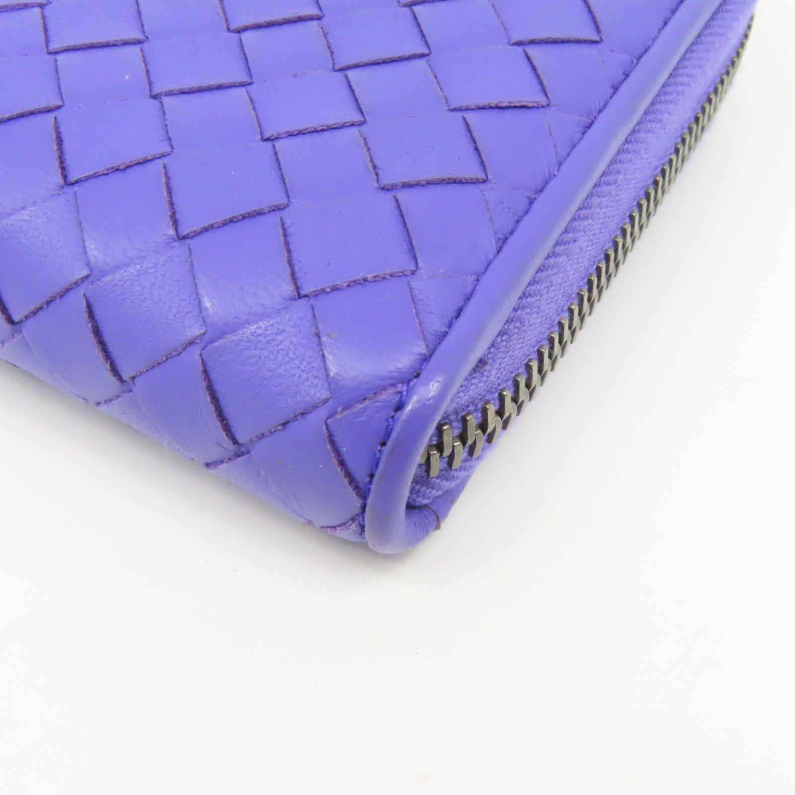 BOTTEGA VENETA 织纹皮革Long Wallet银扣长钱包紫色