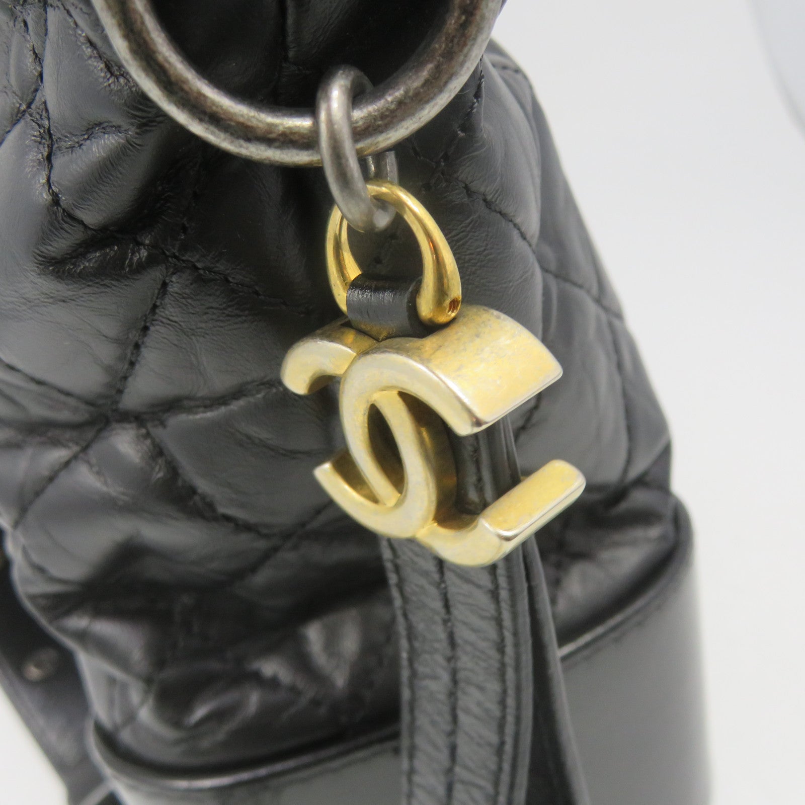 CHANEL Lingge cowhide leather Gabrielle Tote Bag gold buckle chain belt handle shoulder bag black