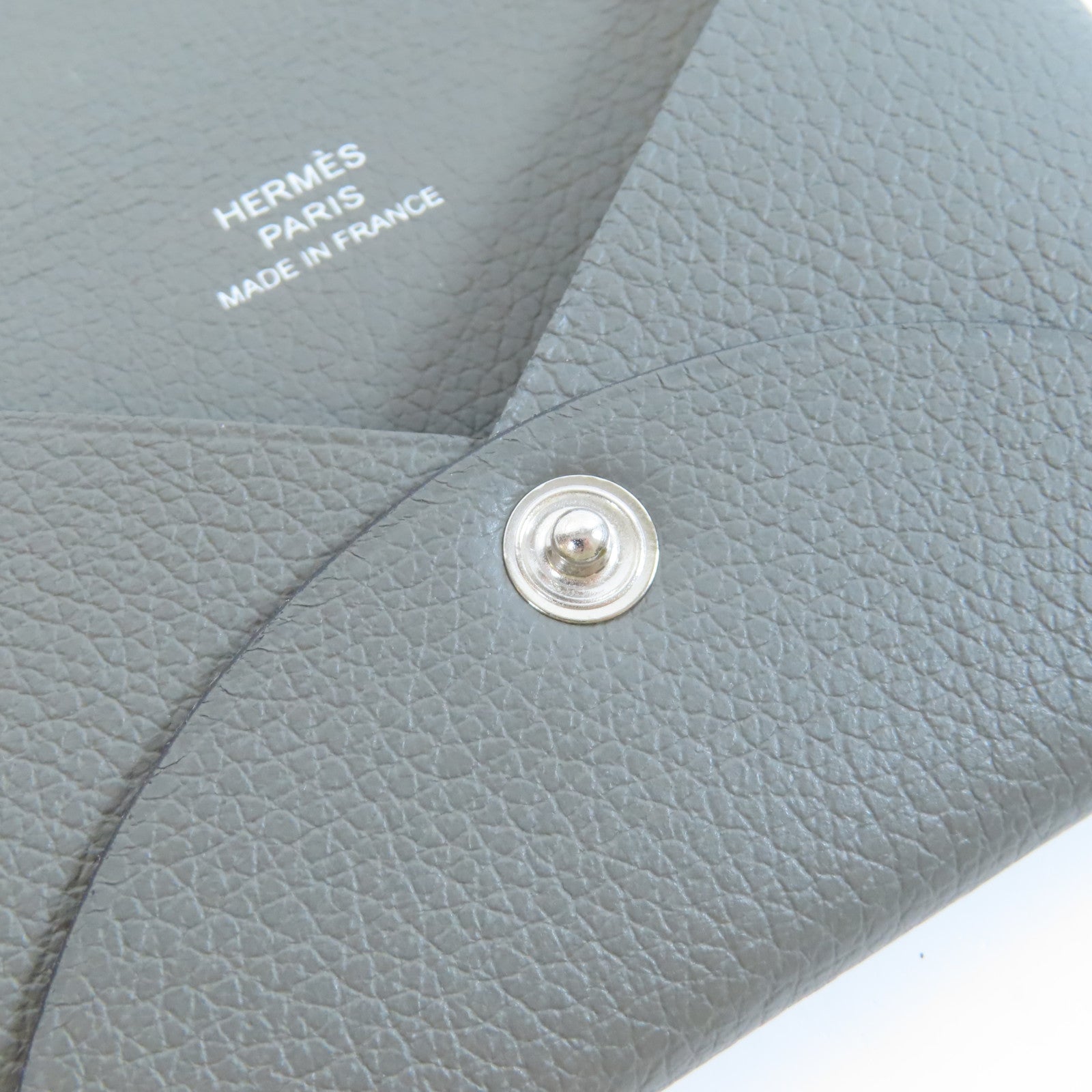 HERMES Evercolor皮革Calvi銀色卡片套Gris Meyer積雨雲灰色